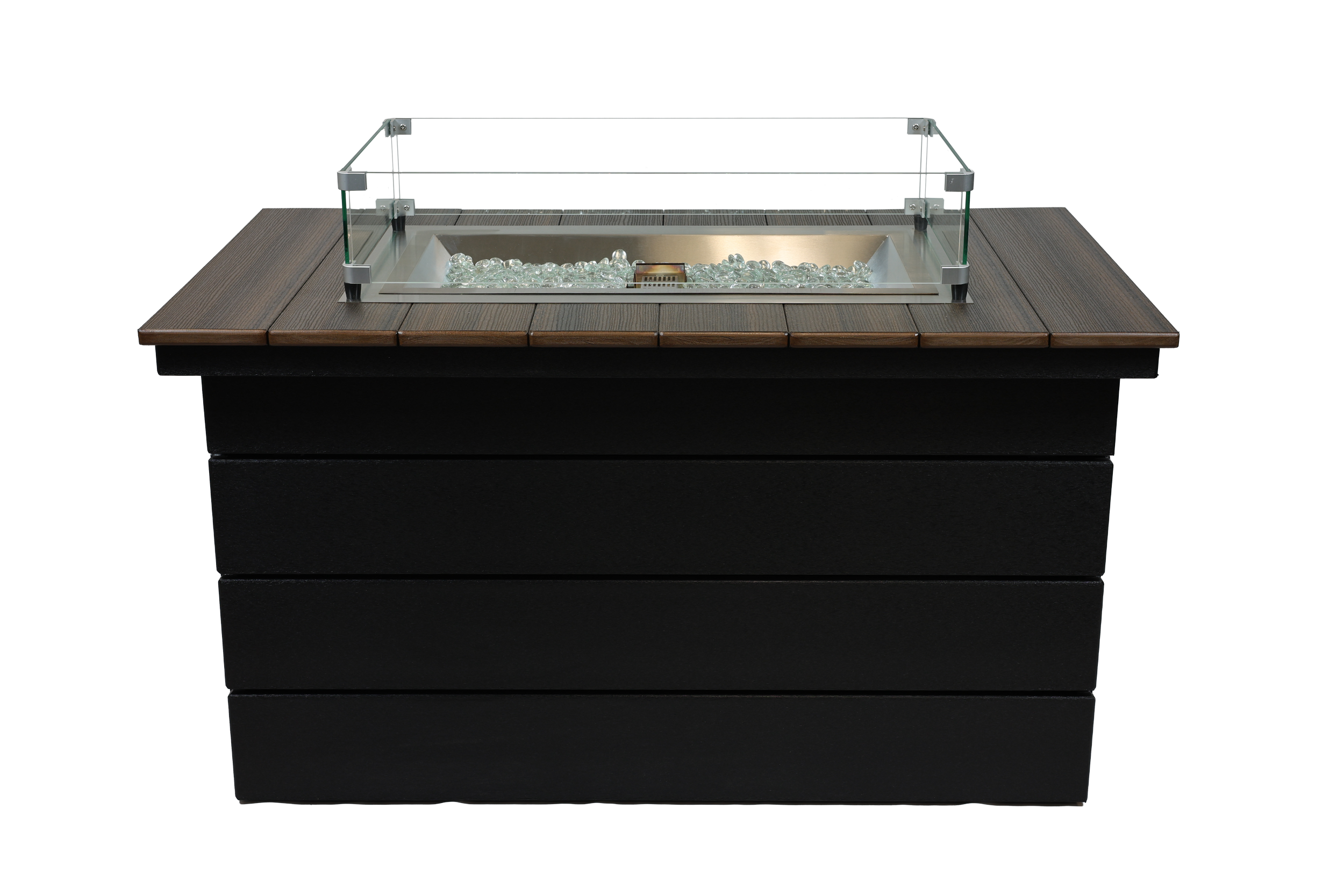 Newport Firepit, NF-100 (Coastal Gray/Black). 44.5”W x 24”H. Pictured with Wind Guard