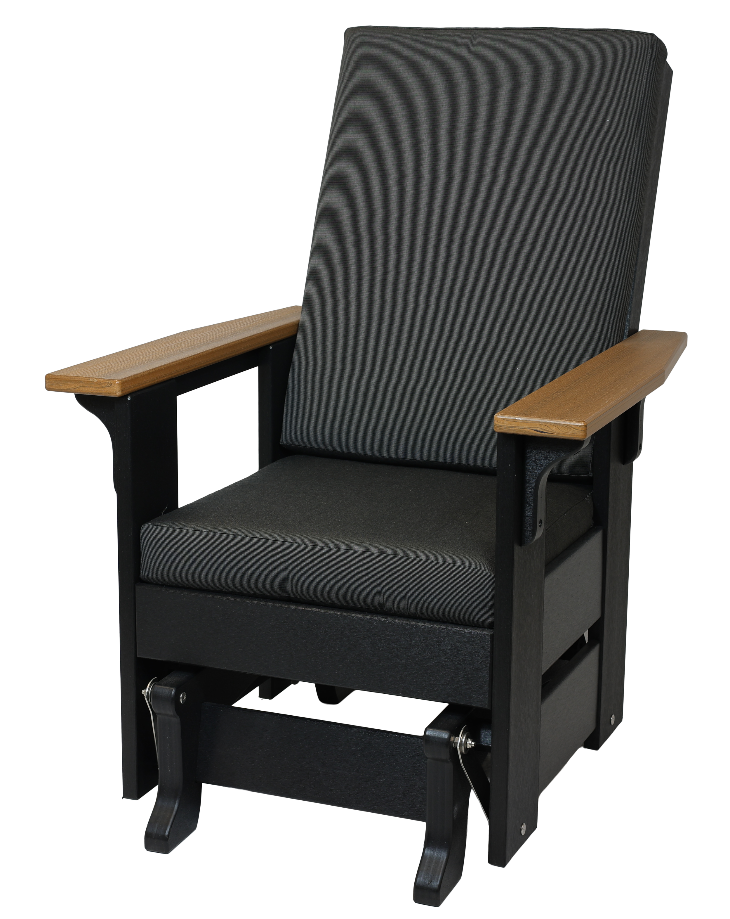Seaside Glider, S-200 (Antique Mahogany/Black with Canvas Coal Fabric). 31”W x 32”D x 43.5”H, 18” Seat H