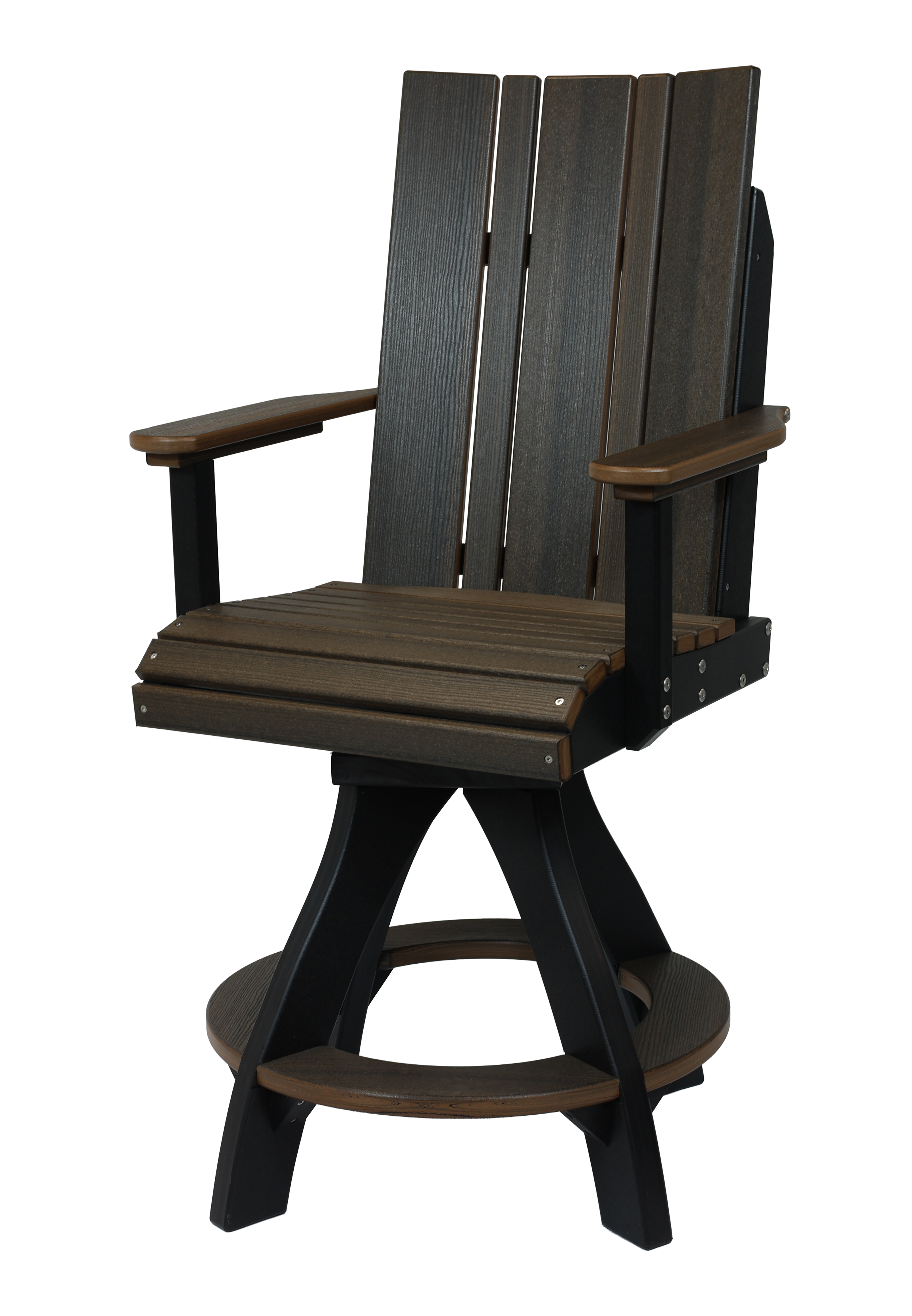 Newport Swivel Barstool, N-180 (Brazilian Walnut/Black). 25.5”W, 24” or 30” Seat H