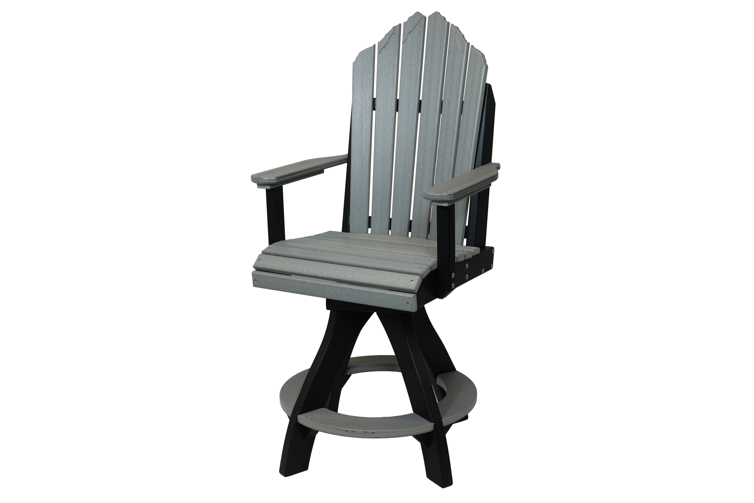 Rocky Mountain Swivel Barstool, CA-180 (Driftwood Grey/Black). 25.5”W x 29”D x 48.5”H, 24” or 30” Seat H