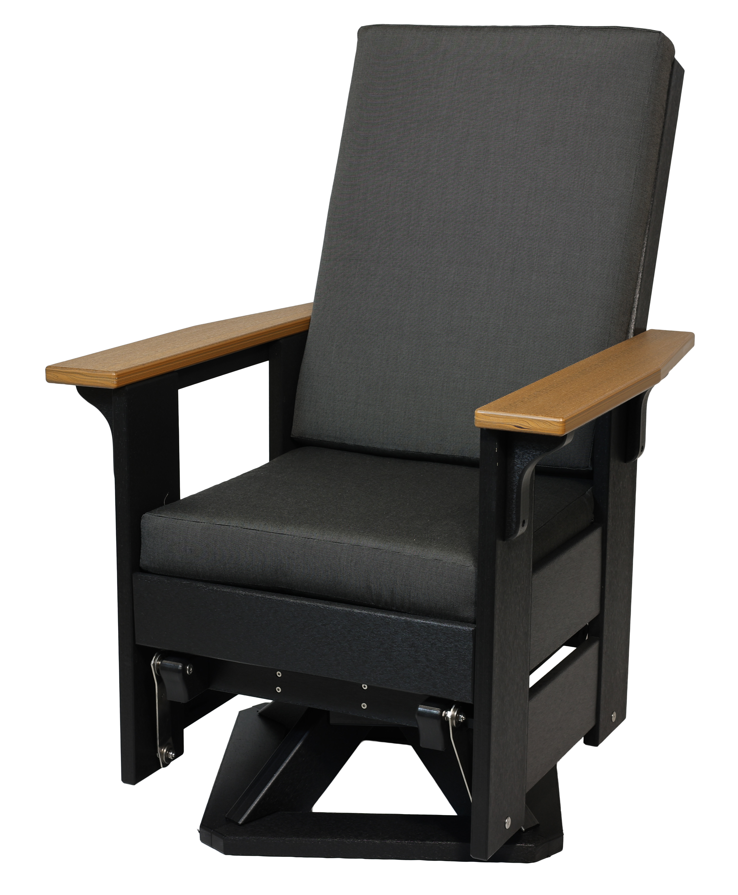 Seaside Swivel Glider, S-240 (Antique Mahogany/Black with Canvas Coal Fabric). 31”W x 32”D x 43.5”H, 18” Seat H