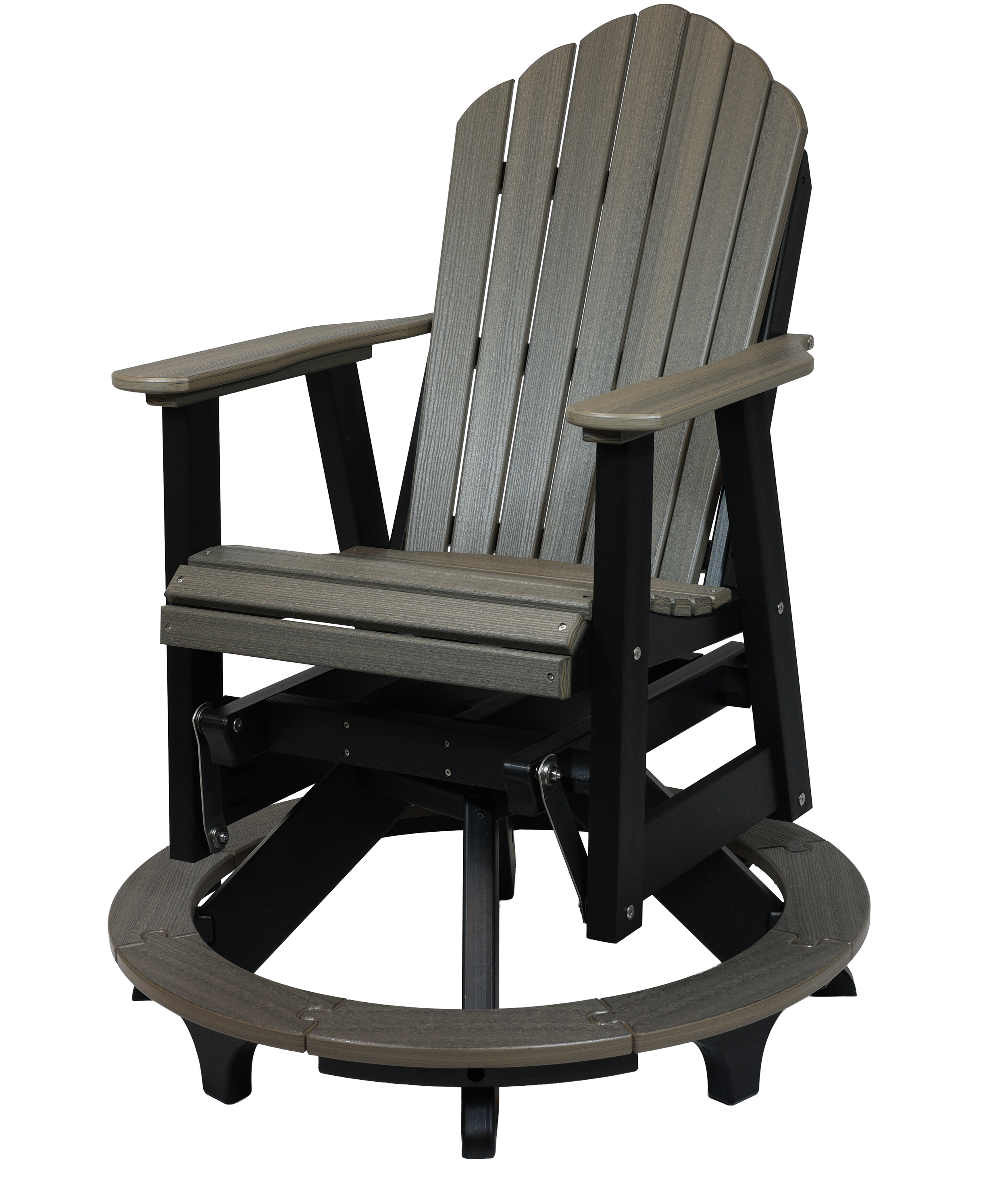 Columbia Balcony Swivel Glider, C-190 (Coastal Gray/Black). 28.25”W x 36.5”D x 46.75”H, 17.75” Seat H from platform. 