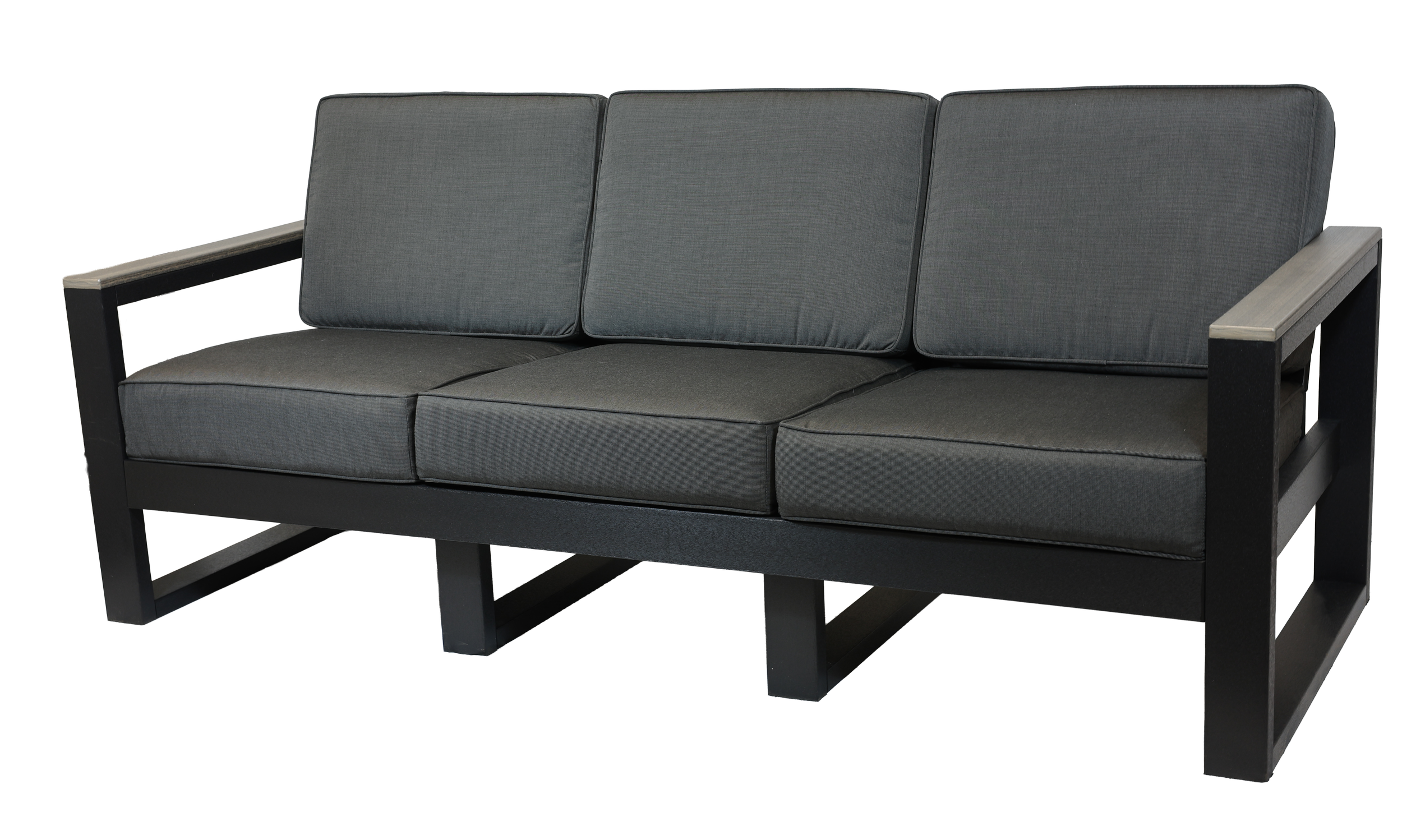 Modern Sofa, CM-100 (Coastal Gray/Black with Canvas Coal Fabric). 85”W x 34”D x 36”H