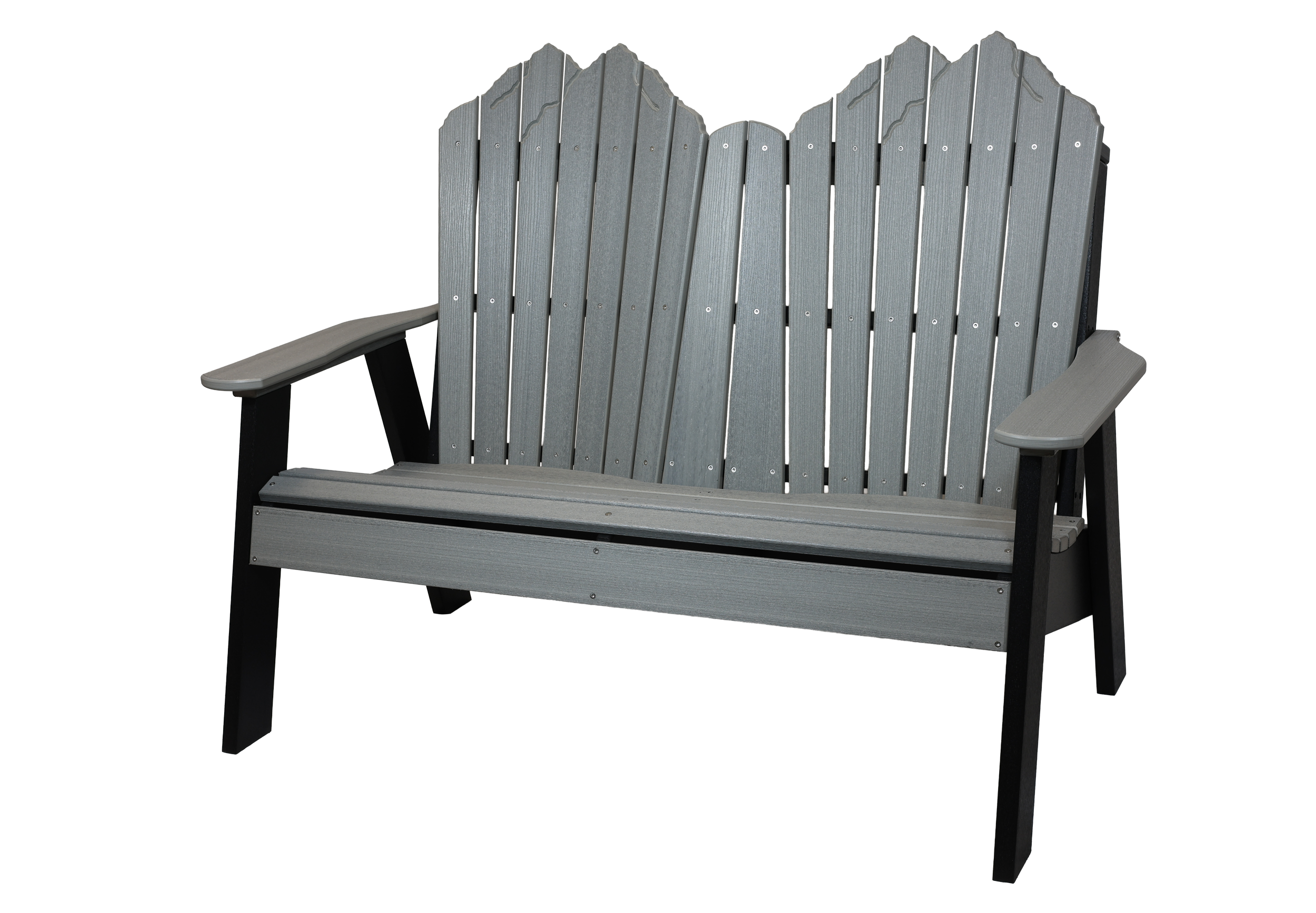 Rocky Mountain Leisure Double Seat, CA-115 (Driftwood Grey/Black). 53.25”W x 28”D x 40”H, 16.5” Seat H