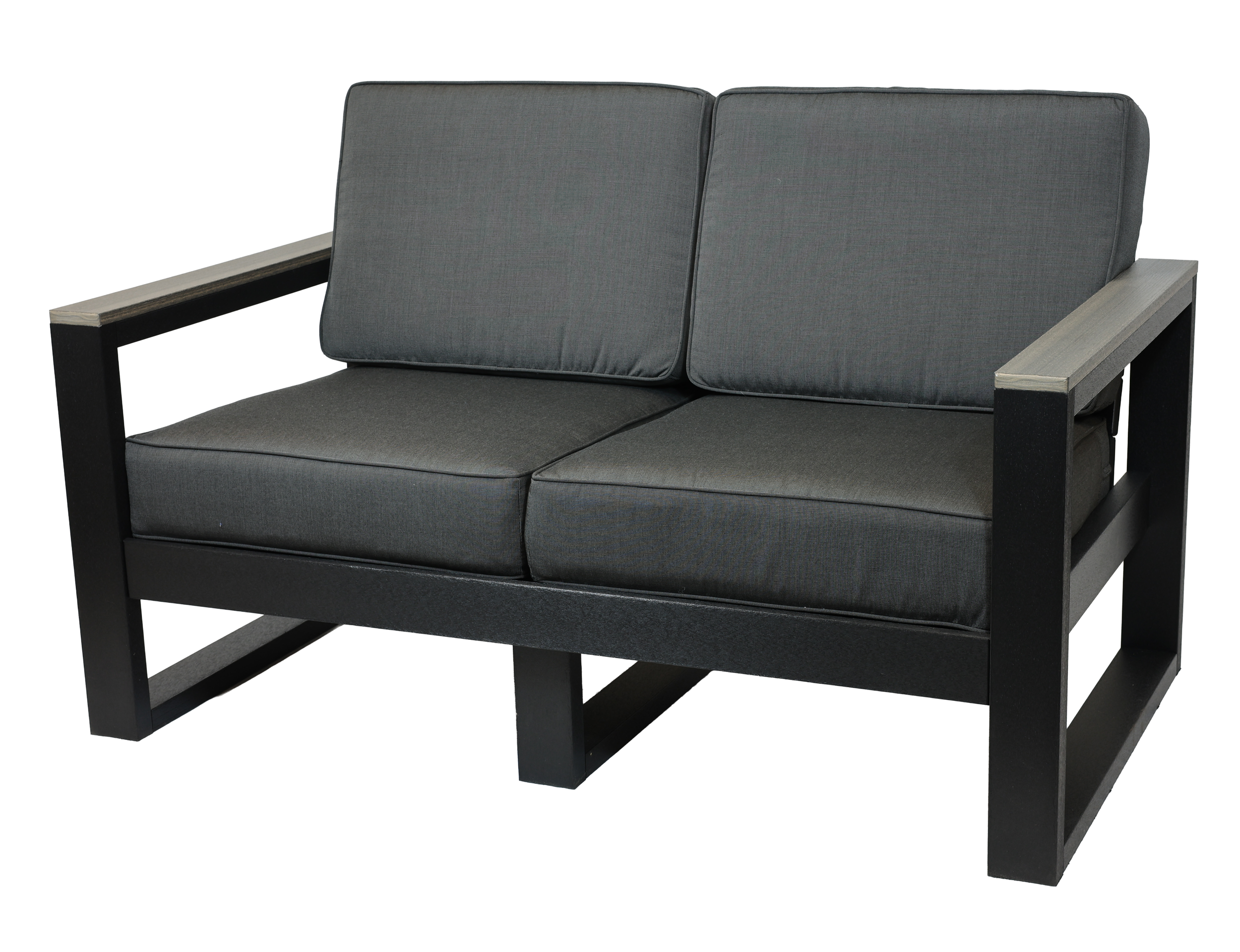 Modern Loveseat, CM-102 (Coastal Gray/Black With Canvas Coal Fabric). 58.25”W x 34”D x 31.25”H, 18.5” Seat H with Cushions