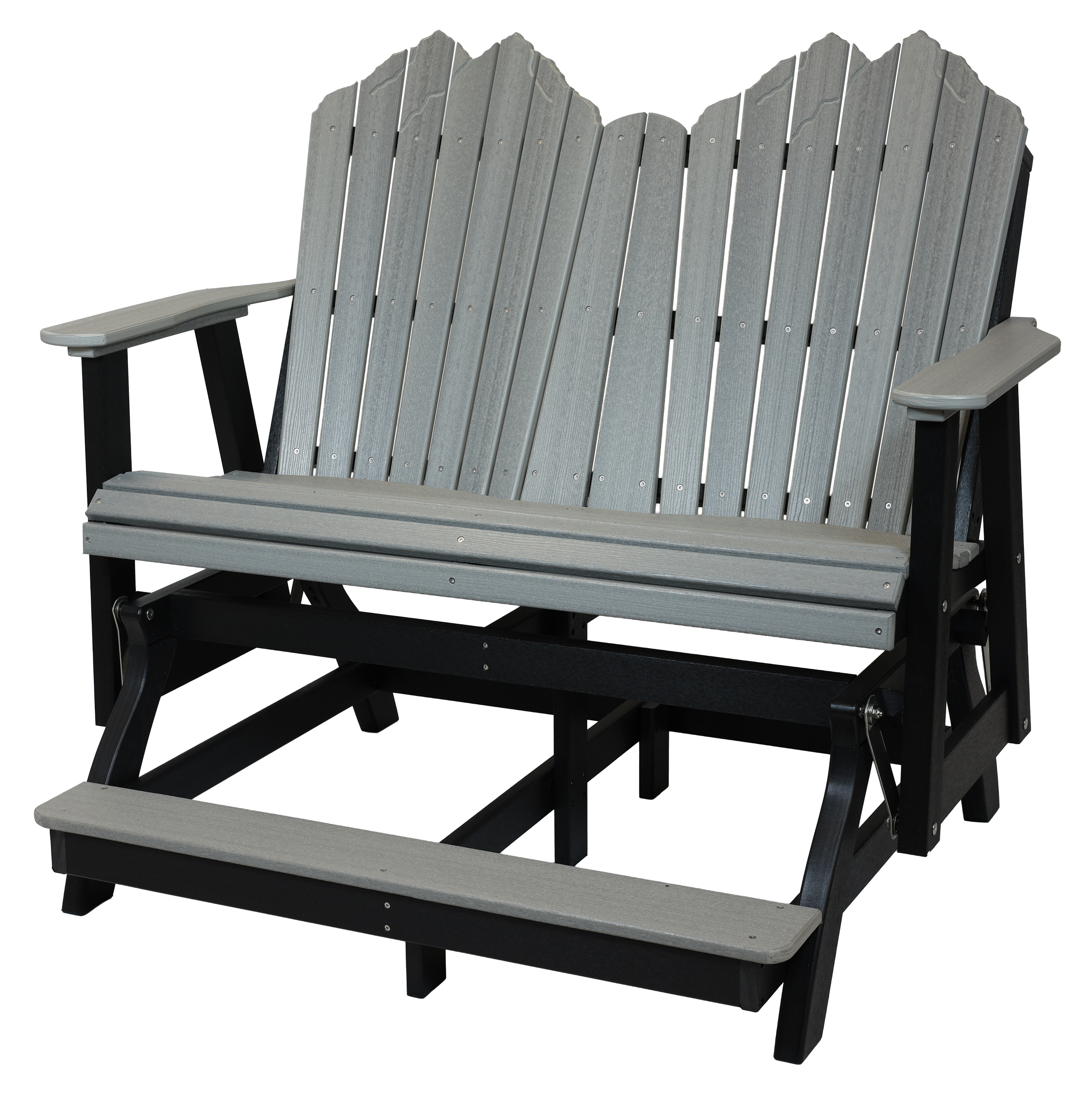 Rocky Mountain Balcony Double Glider, CA-200 (Driftwood Grey/Black). 53.5”W x 40”D x 47”H, 17” Seat H