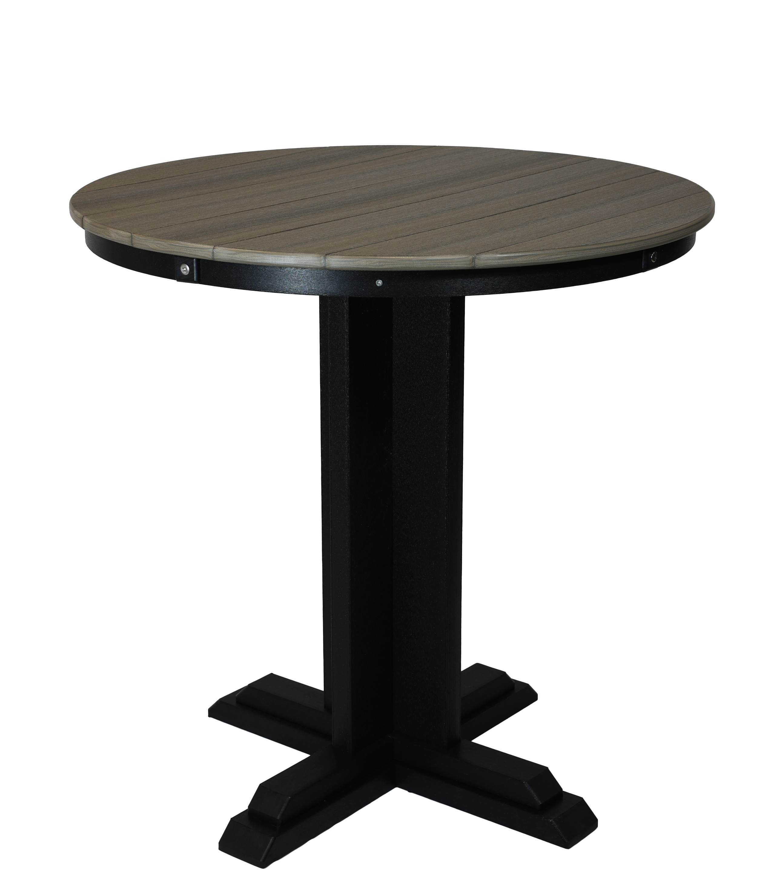 Sunriver Pedestal Round Pub Table, S-104 (Coastal Gray/Black). 36”Round x 36”H. *Also available in 48”width.