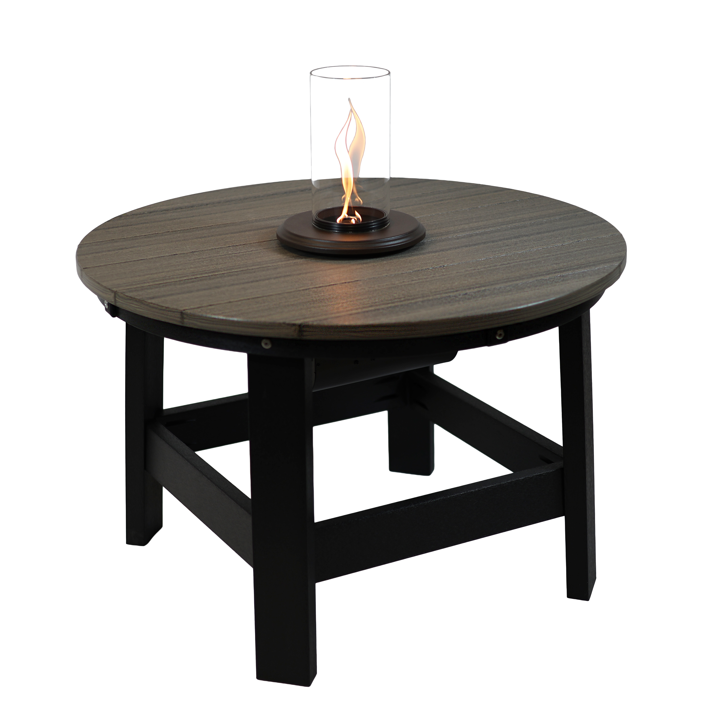 Jefferson Coffee Table, J-110 (Coastal Gray/Black). 31”Round, 20”H. Pictured with Intrigue Lantern, IFL-100