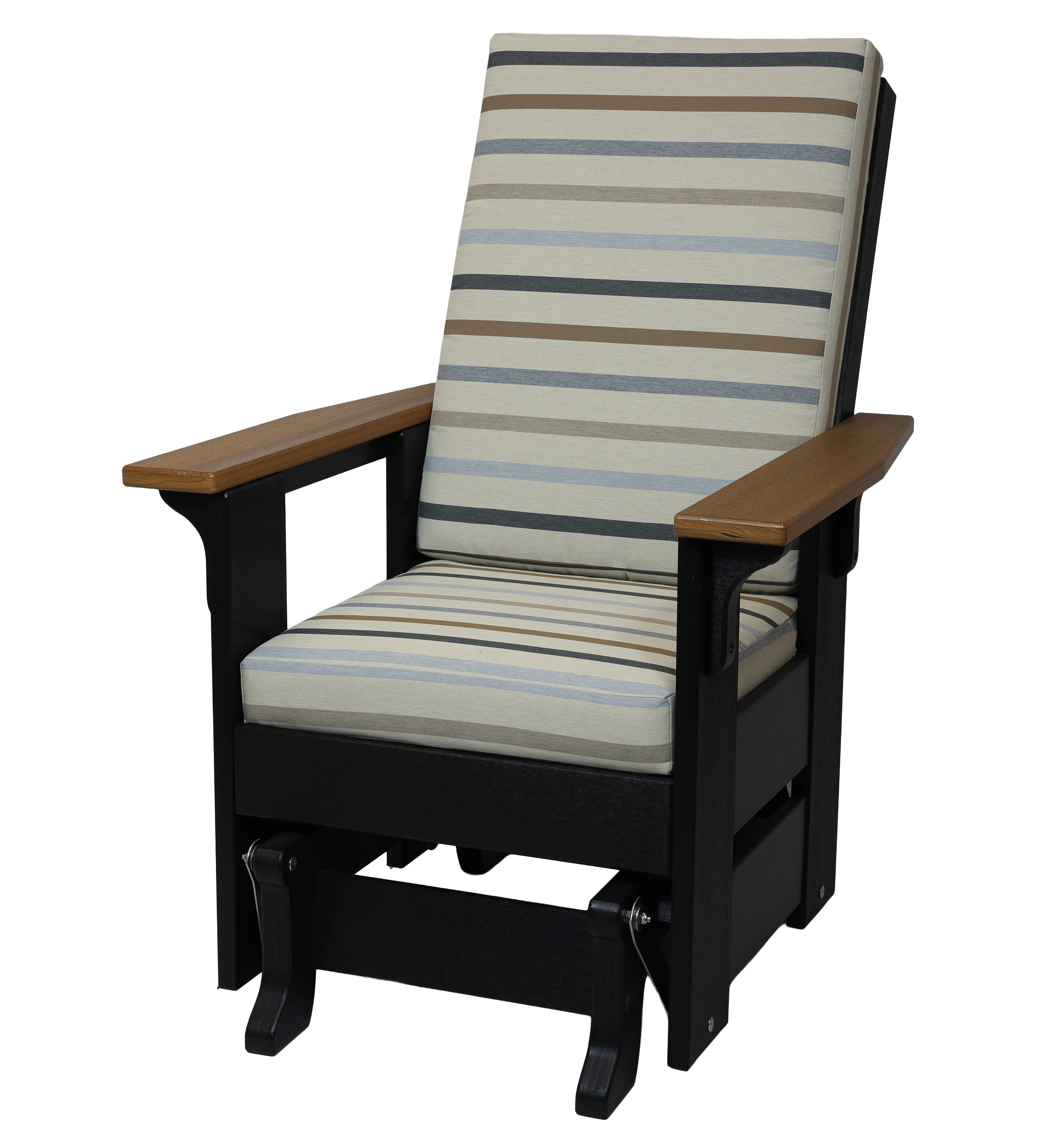 Seaside Glider, S-200 (Antique Mahogany/Black with Fabric). 31”W x 32”D x 43.5”H, 18” Seat H
