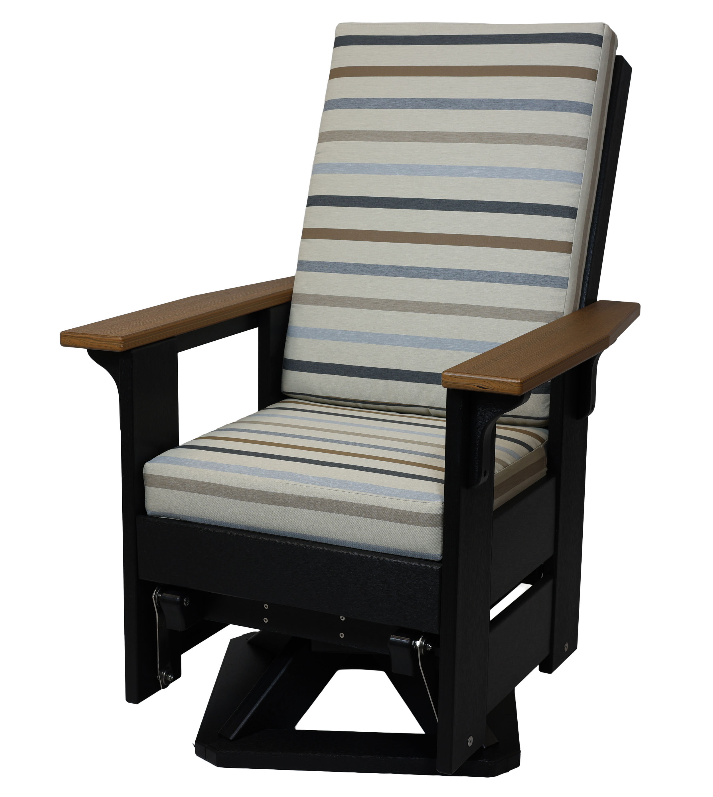 Seaside Swivel Glider, S-240 (Antique Mahogany/Black with Fabric). 31”W x 32”D x 43.5”H, 18” Seat H