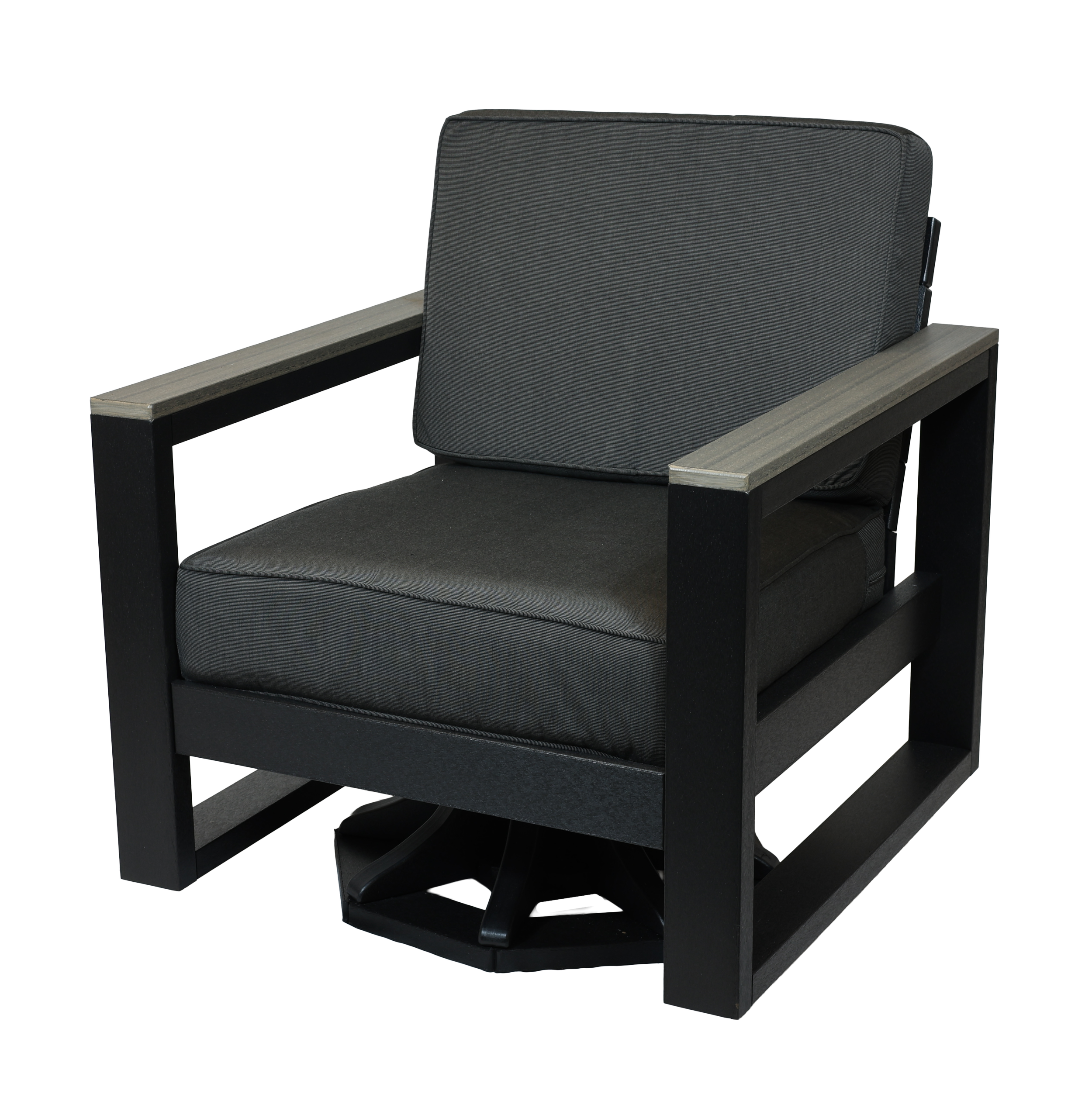 Modern Club Swivel Chair, CM-120 (Coastal Gray/Black with Canvas Coal Fabric). 32.5”W x 34”D x 37.5”H