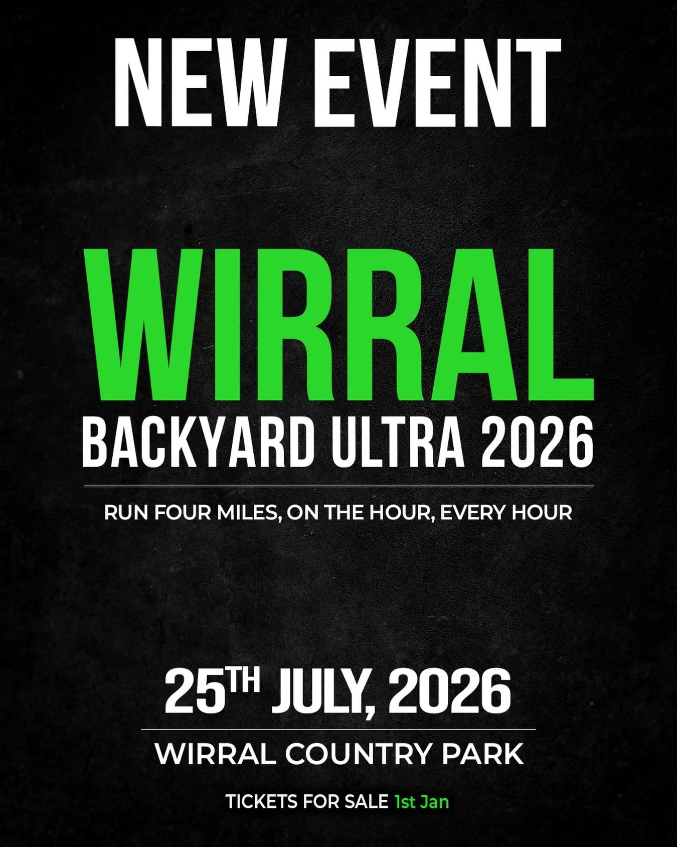 🚨 NEW EVENT ALERT🚨

🆕 We&rsquo;re absolutely buzzing to officially welcome a brand new Backyard Ultra to the calendar: Wirral Backyard Ultra!

🏃 Saturday 25th July 2026
📍 Wirral Country Park &ndash; right around the corner from Liverpool and an 