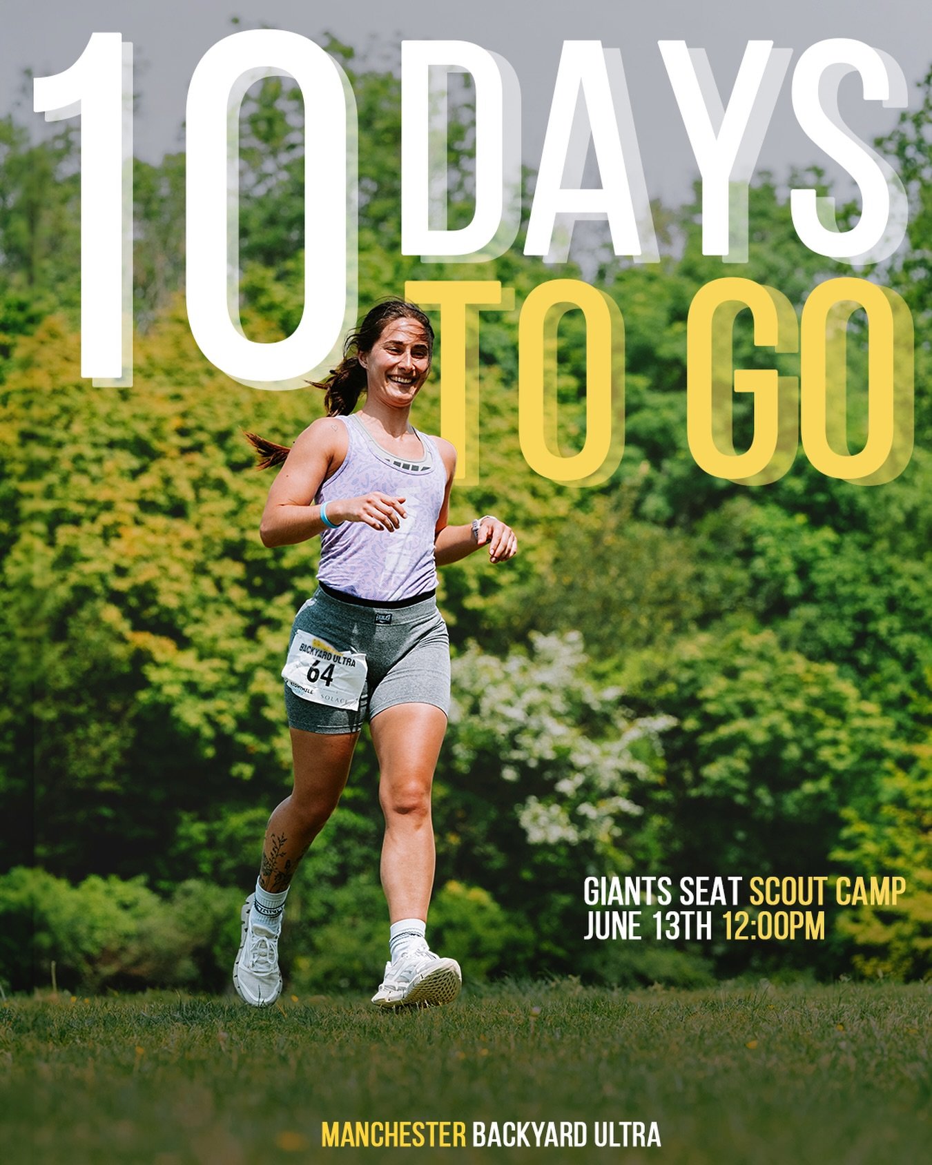 🏃&zwj;♀️ In just 10 days, 150 runners will be gathering at Giants Seat Scout Camp to take on Manchester Backyard Ultra 2026 and see just how many laps they can complete! 

⏰ The race begins at 12 midday on Saturday 13th June, with registration openi