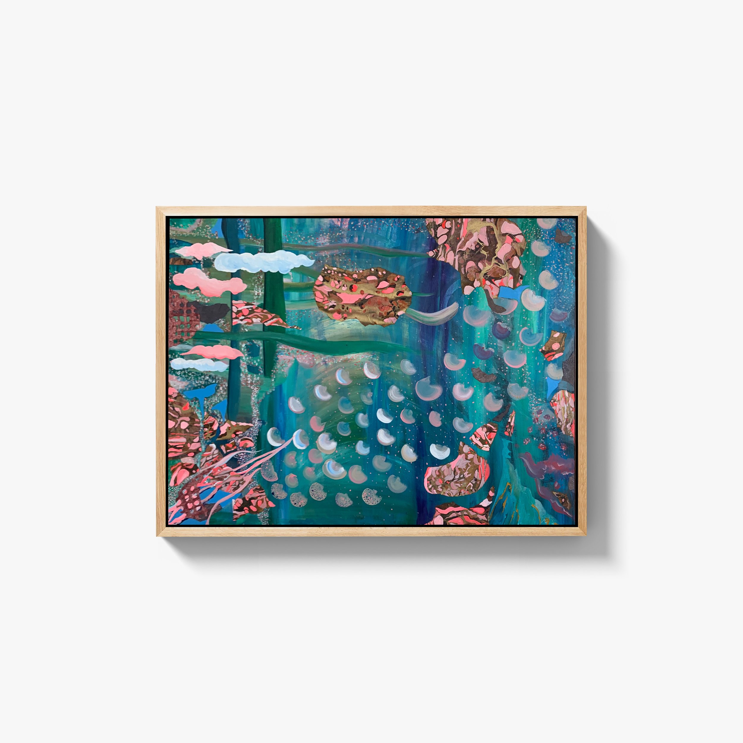 Fish
(40 x 30 in); Acrylic and handmade paper on canvas (SOLD)