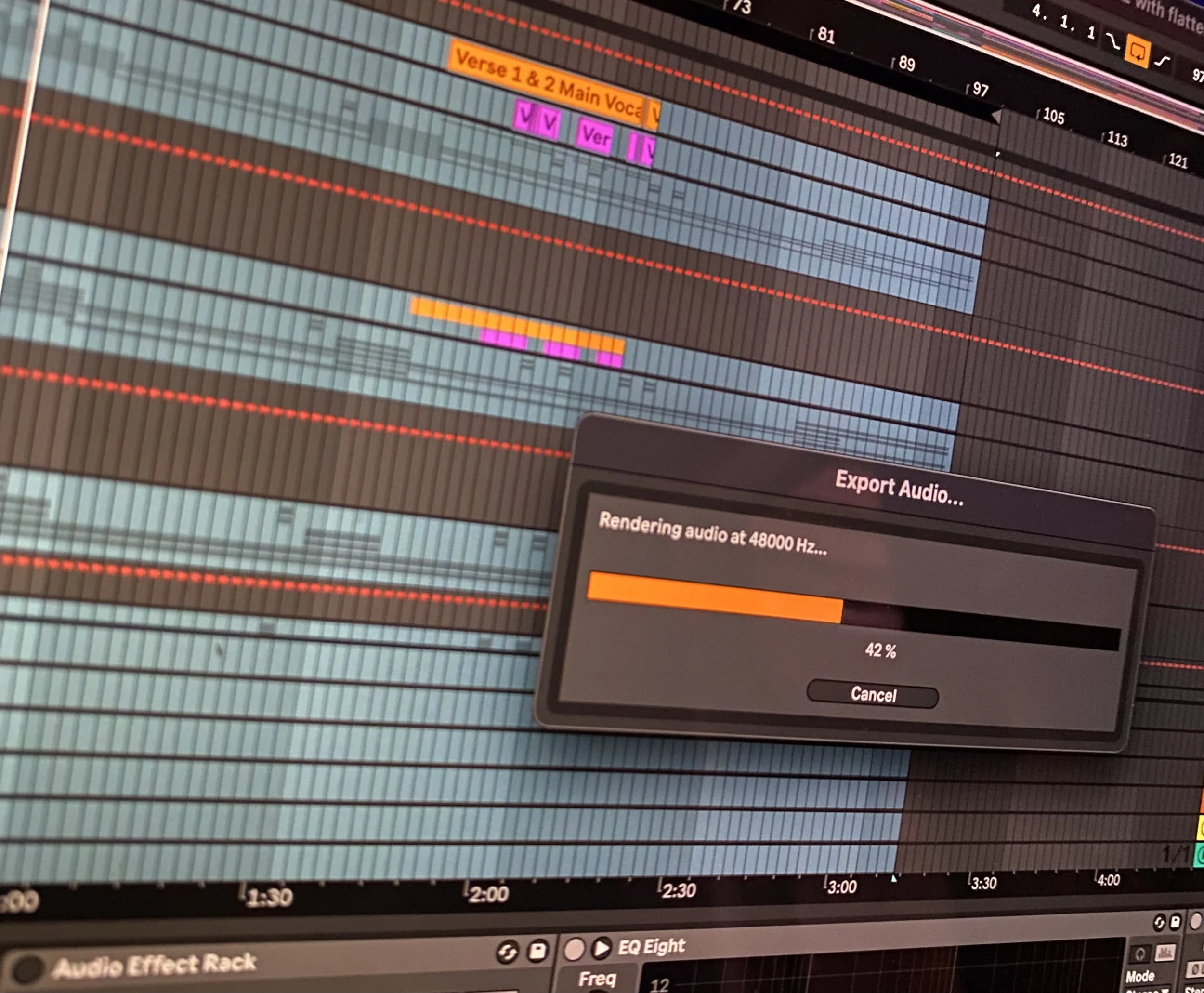 A picture of a song file rendering from Ableton