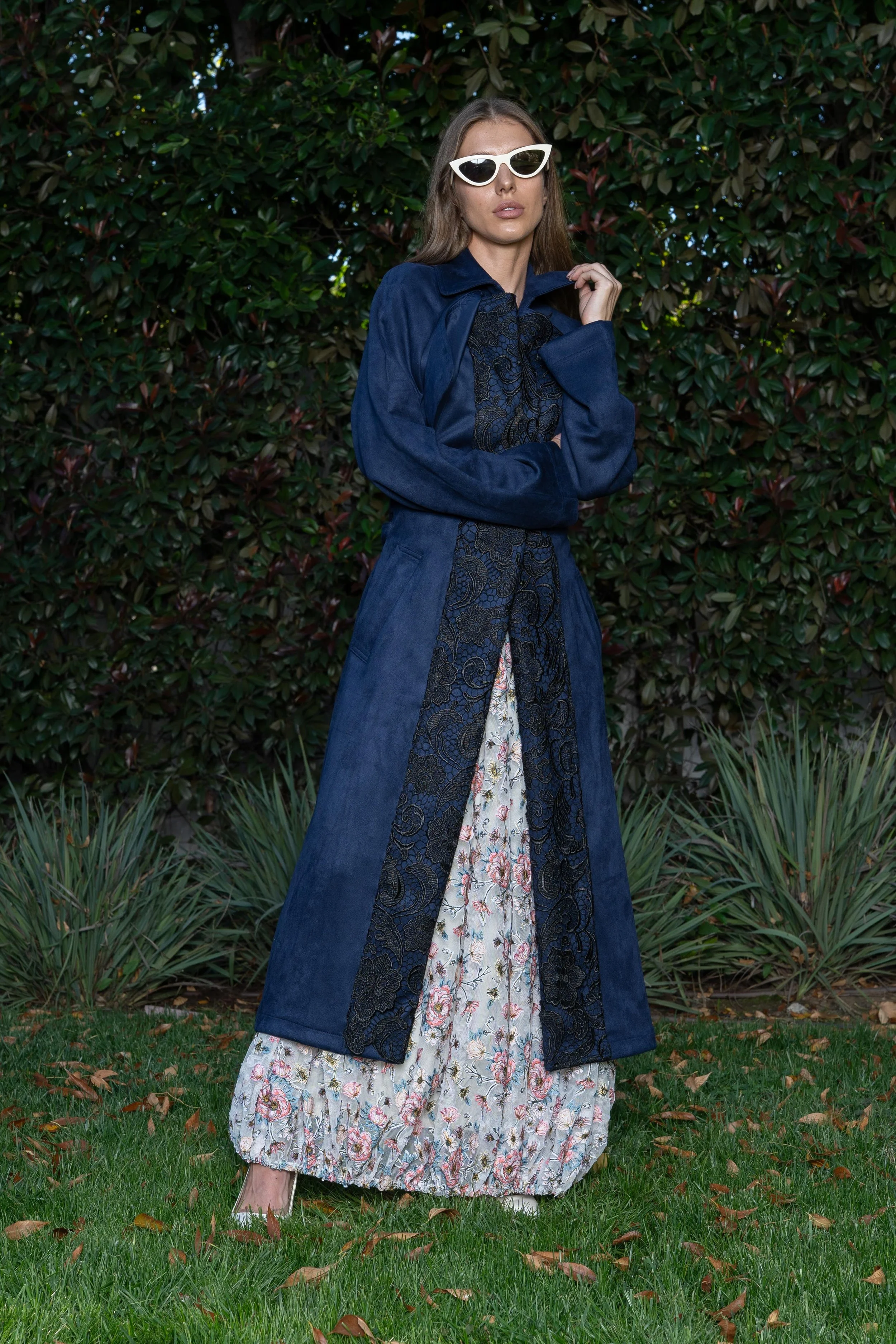 Embroidered Faux Suede Coat