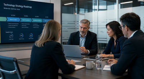Executive business meeting focused on technology strategy
