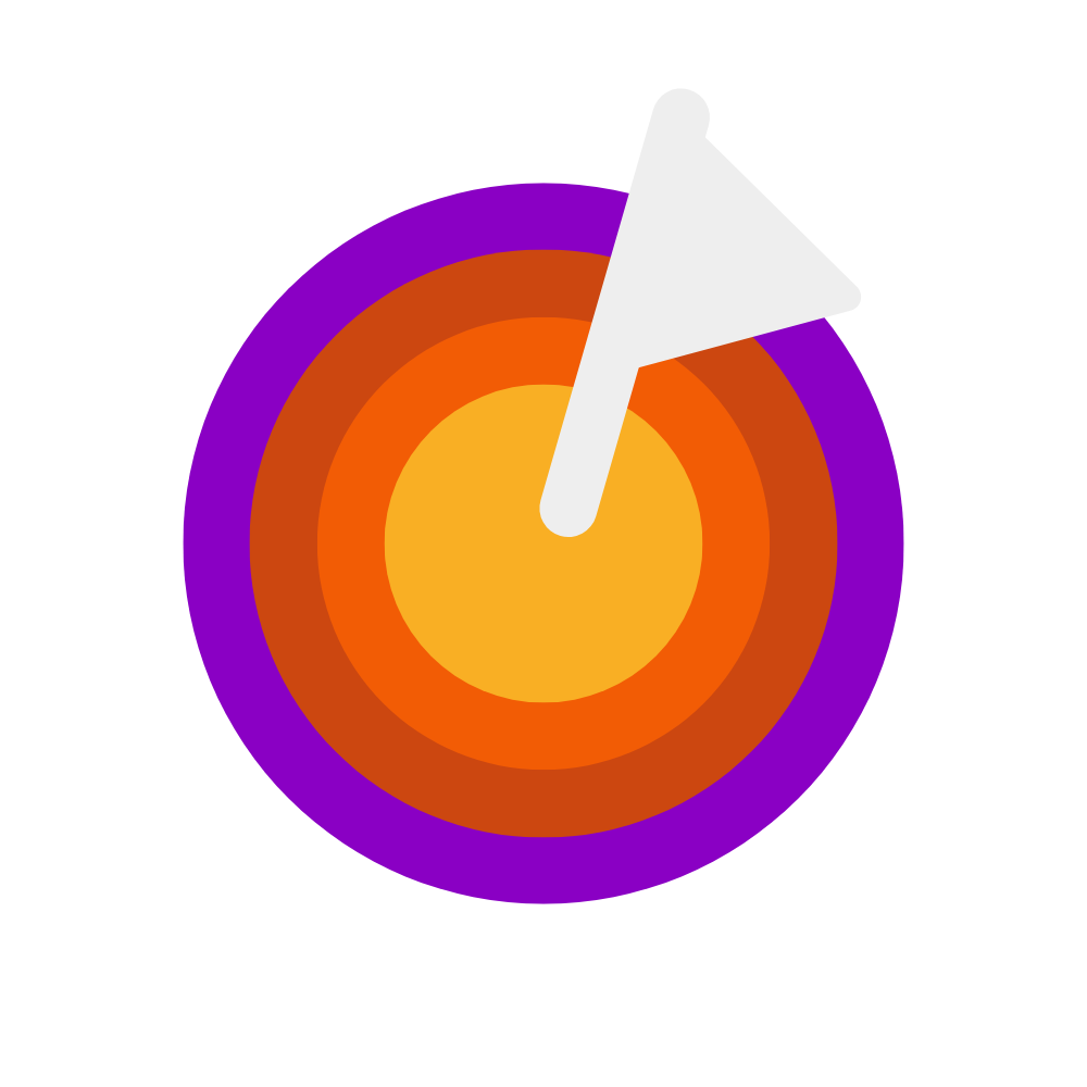 Värikäs tussitaulu, jossa on kolmitasoinen puolipallo ja valkoinen nuoli osoittamassa keskeltä ulospäin.