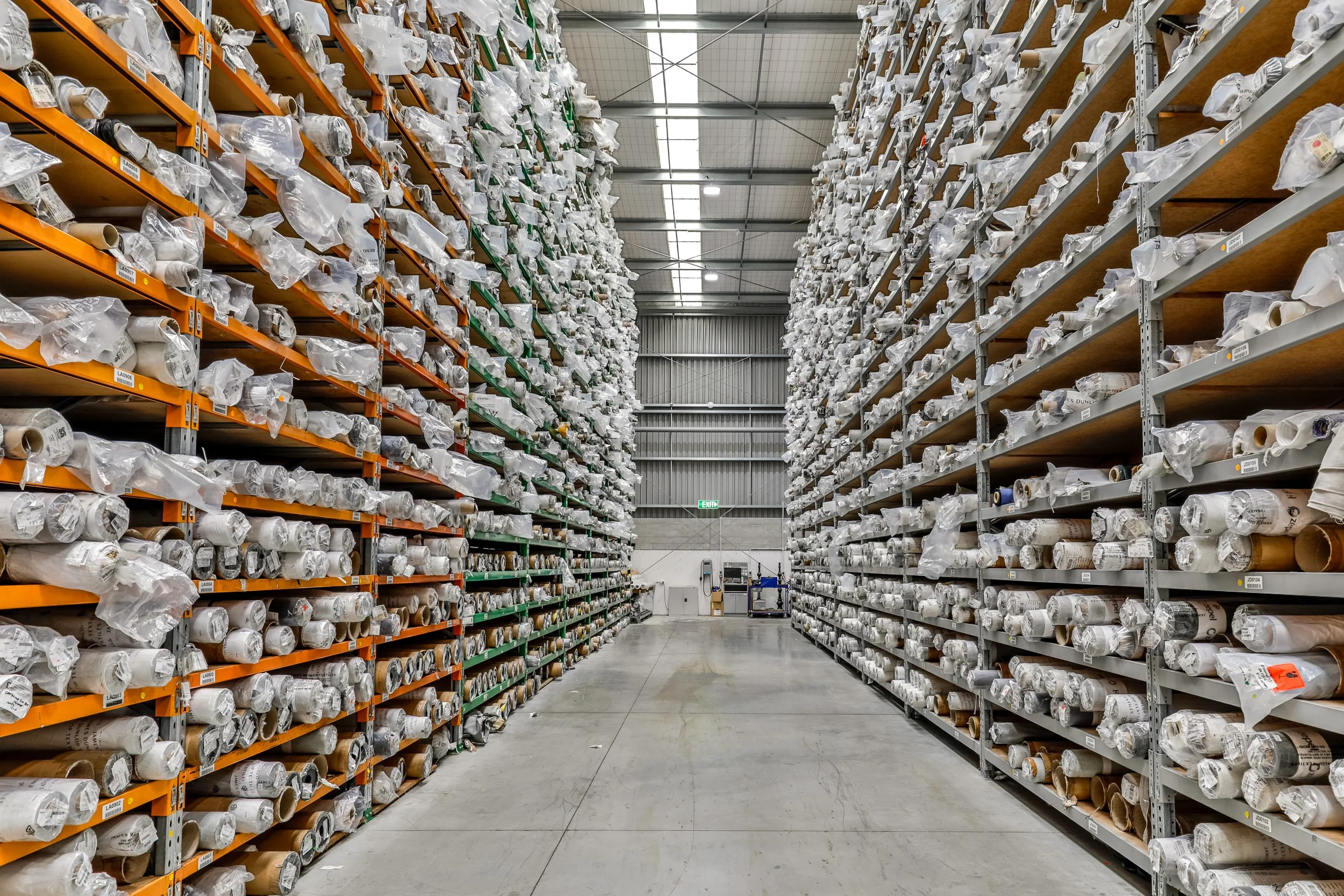 James Dunlop Textiles Warehouse isles with racking