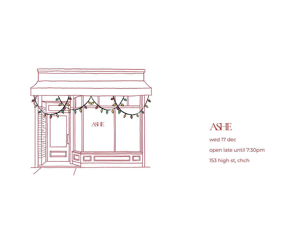 Sketch drawing of the outside of Ashe Gallery with Festive lights hanging from the roof.