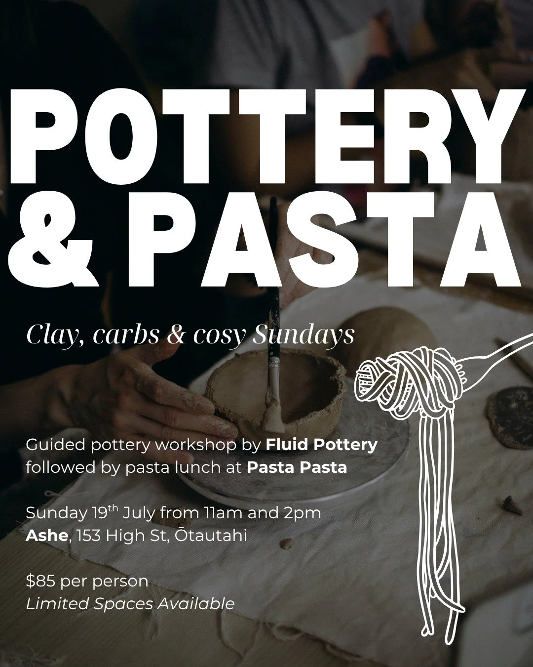 🍝 POTTERY &amp; PASTA 🍝
 
Wow! What a response to our winter workshop, Pottery &amp; Pasta at Ashe.
The first 12 tickets sold out in just a few days, so we've added a second session to give more people the chance to join us.
 
There are now only a 