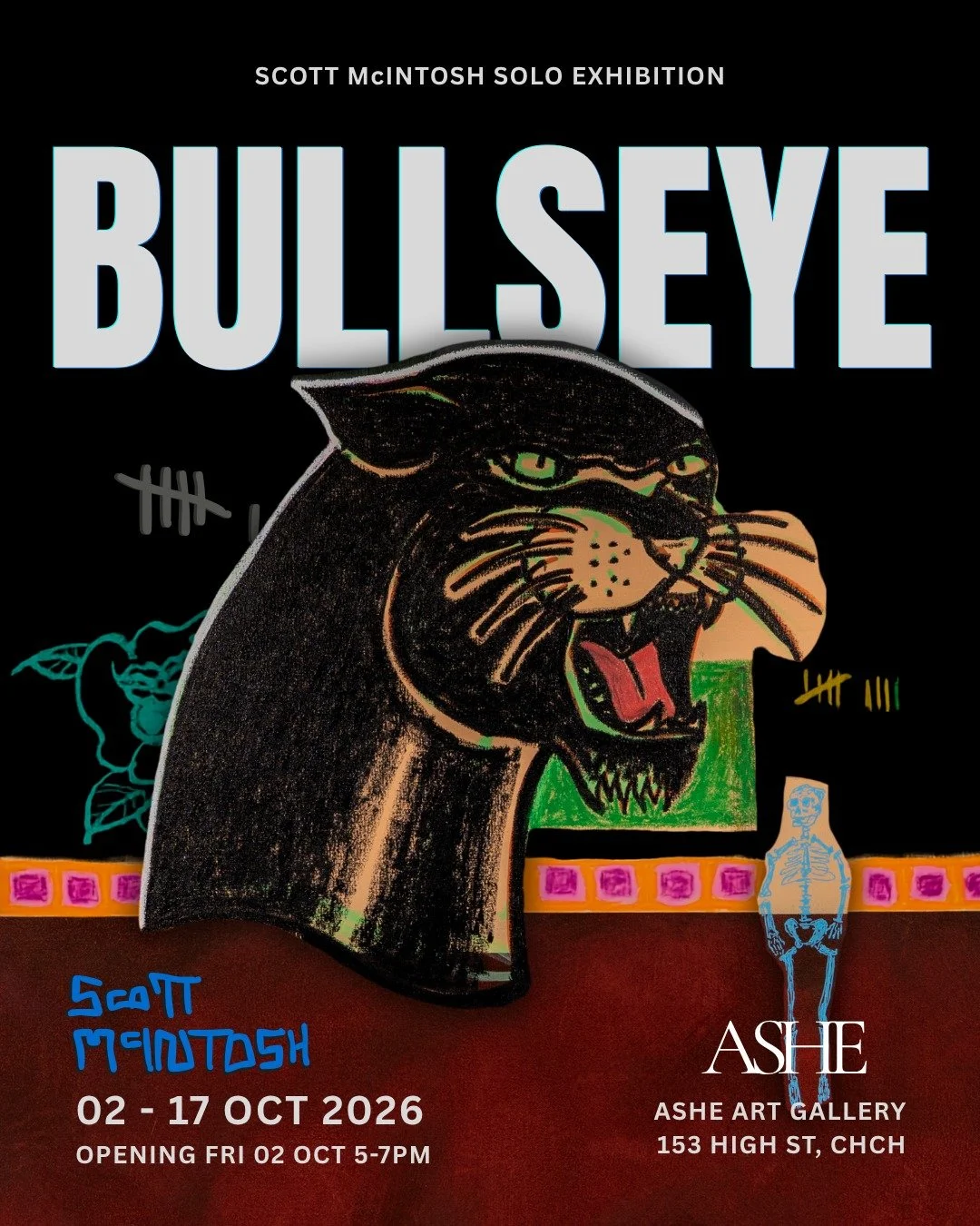 BULLSEYE 🎯 Scott McIntosh Solo Exhibition
 
Ashe is proud to present BULLSEYE, the first solo exhibition from emerging New Zealand artist Scott McIntosh.
 
BULLSEYE brings together twelve months of experimentation, growth and discovery - a body of w