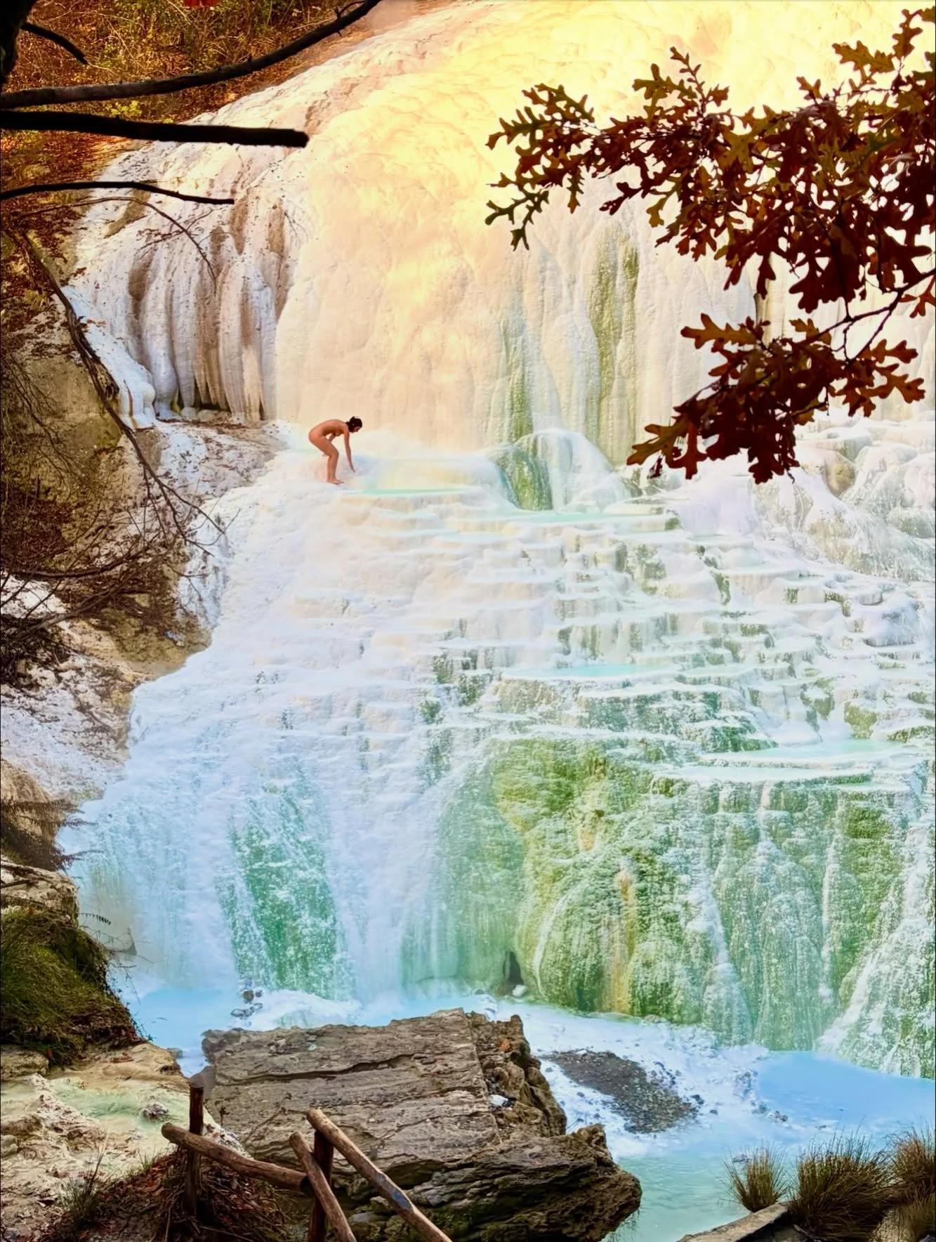 Fall at Fosso Bianco 🤍❤️&zwj;🔥🤍 pt 1 &mdash; being here with just me &amp; nonna , my photographer for life , was the greatest blessing on my trip to Italy this week. 💦 Healing in these hot springs with her was especially potent since she just go