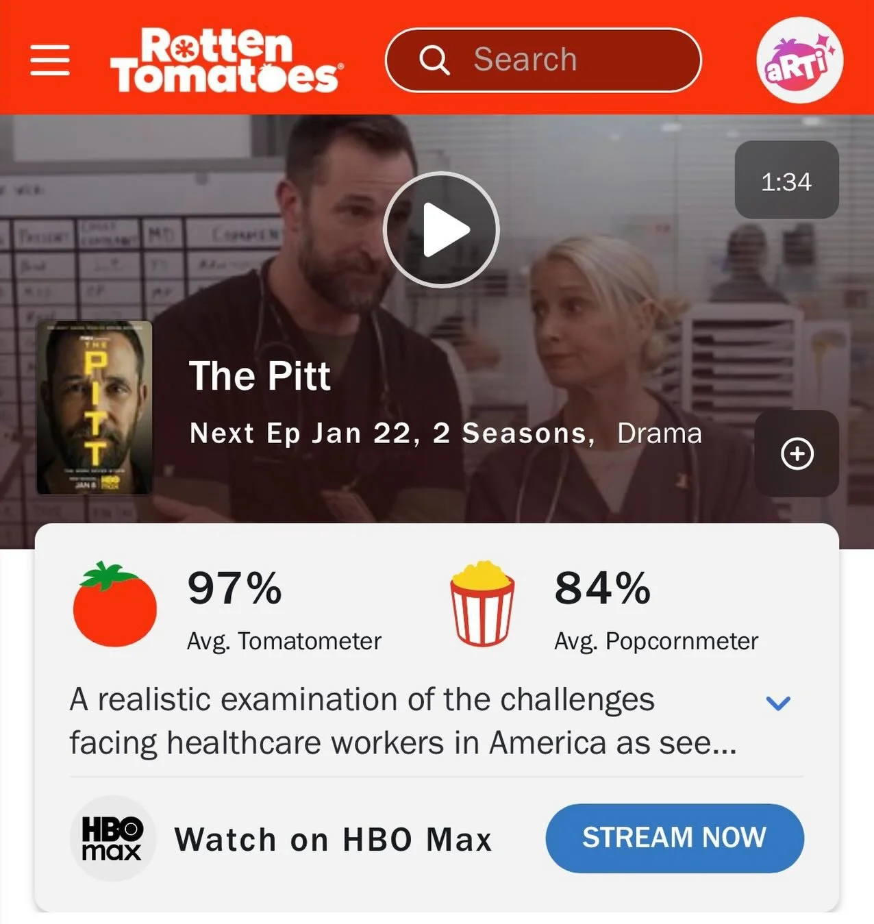 We are back with the Rotten Tomatoes with an epic score from last night episode!!!😎 And the show is at the number one spot on the app!!🥳

#thepitt #warnerbrothersstudio #hbomax #rottentomatoes #medicalshow