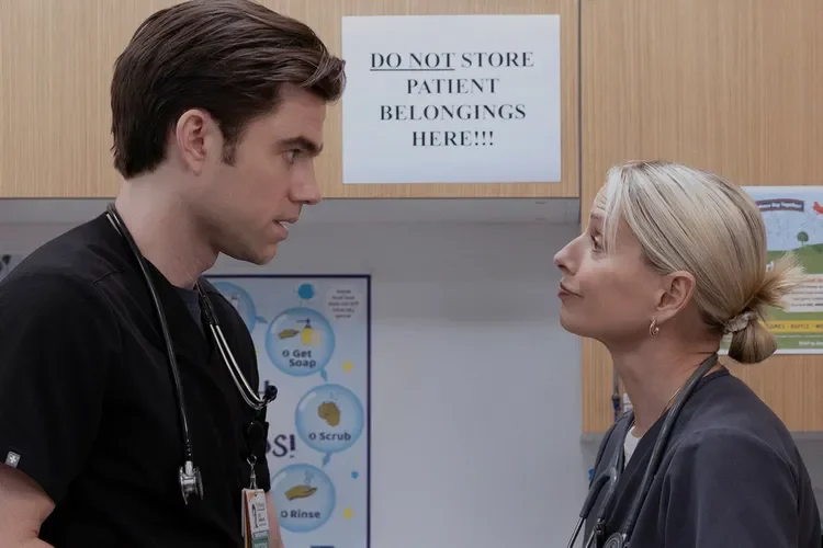 Patrick Ball and Katherine LaNasa Reveal Noah Wyle Changed Their Kitchen Apology Scene During Filming