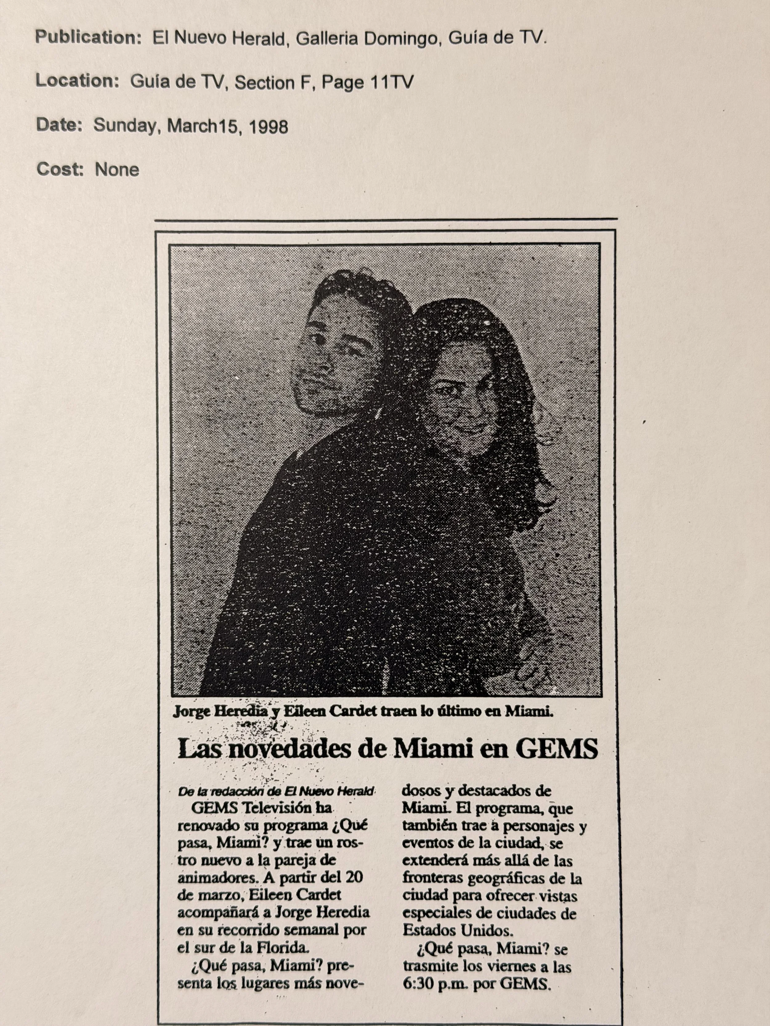 Jorge-heredia-host-actor-producer-eileen-cardet-journalist-¿Qué Pasa Miami? -GEMS Television