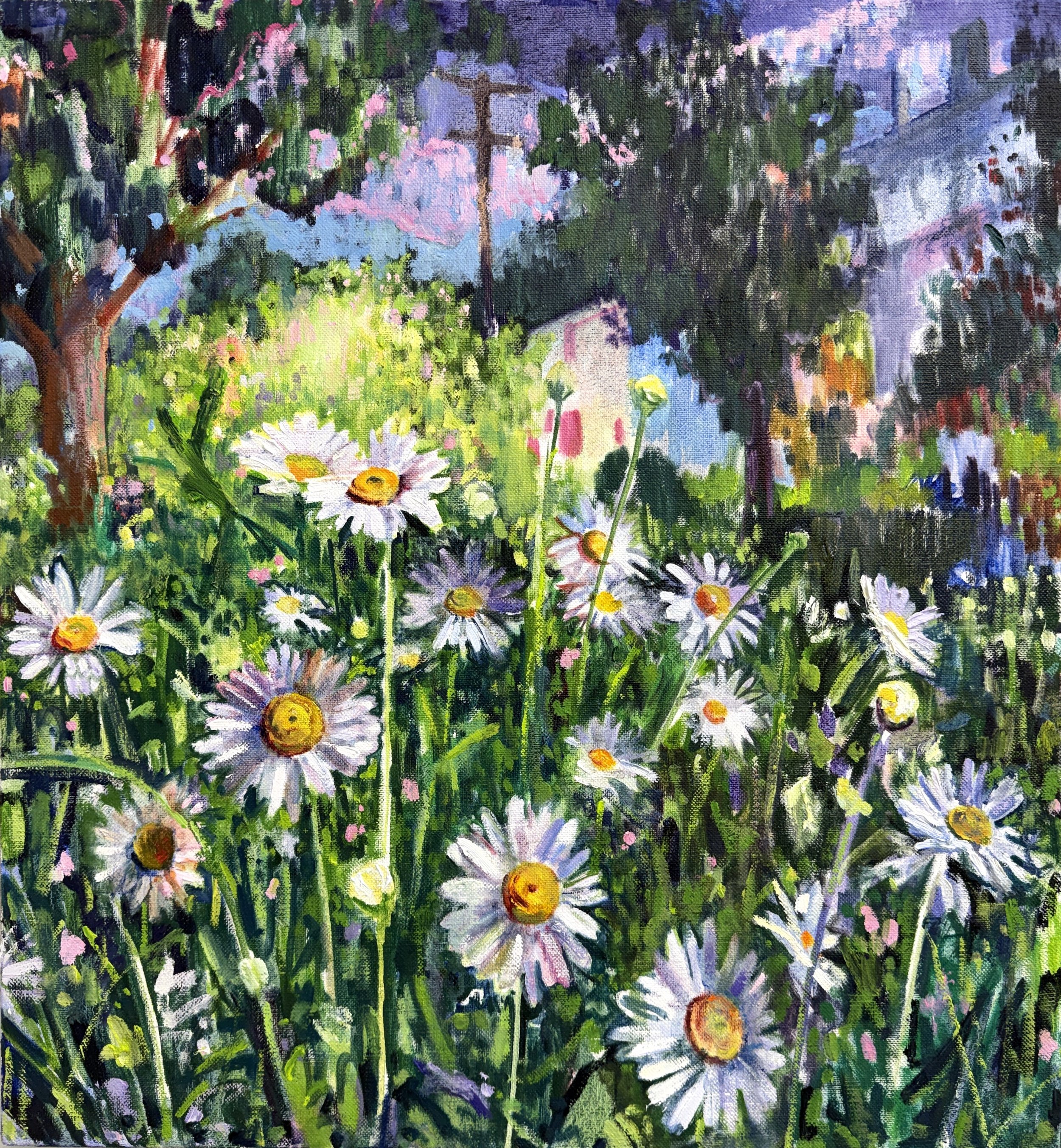 Night Daisies.
Oil on linen.
24x22 inches. 2026.
$3,400