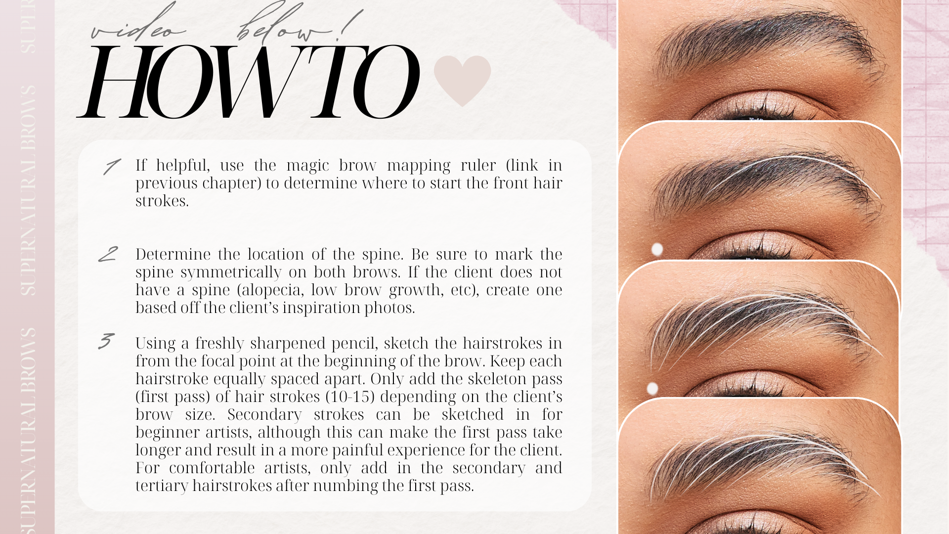 Step-by-step tutorial on shaping eyebrows, featuring close-up images of eyebrows at different stages of grooming with added diagrams on the eyebrow shape.