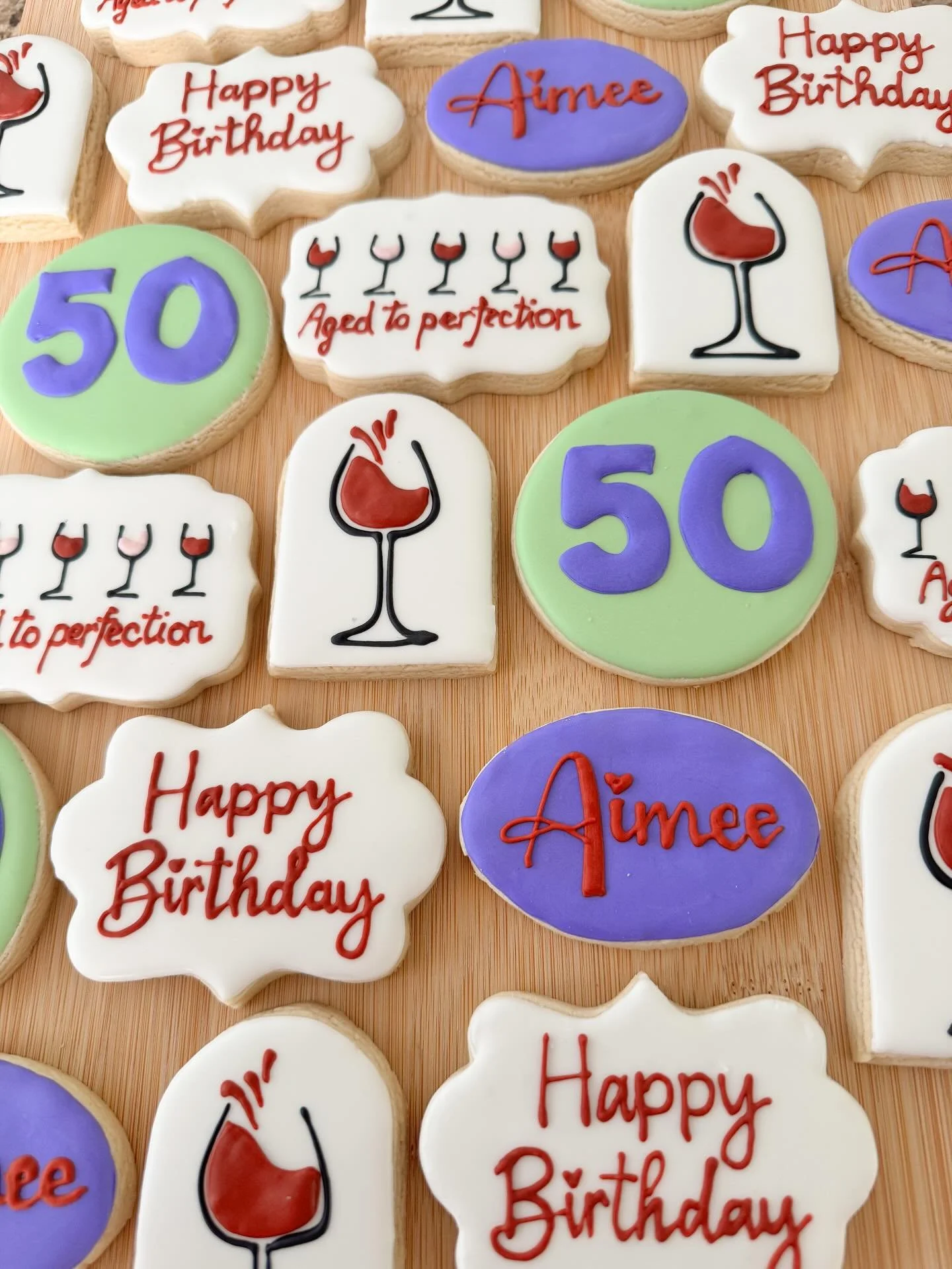 50 years young and aged to perfection! 🍷✨🎉 

#birthdaycookies #50thbirthdayparty #customcookies #winecookies #agedtoperfection #bayarea #bayareabakery