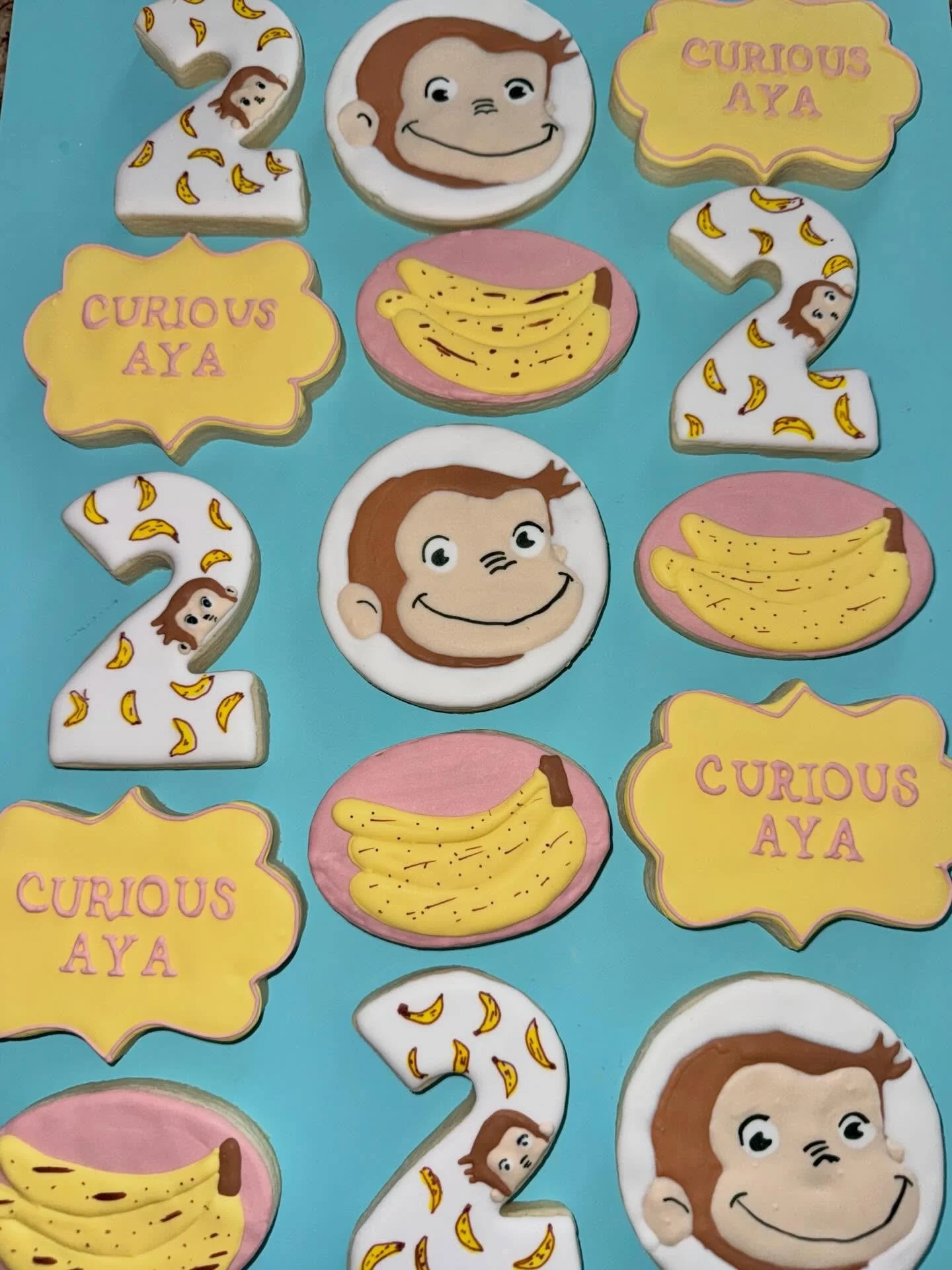 Curious George cookies for Curious Aya&rsquo;s birthday! 🎉 🍌 

#curiousgeorge #curiousgeorgecookies #birthday #customcookies #bayarea