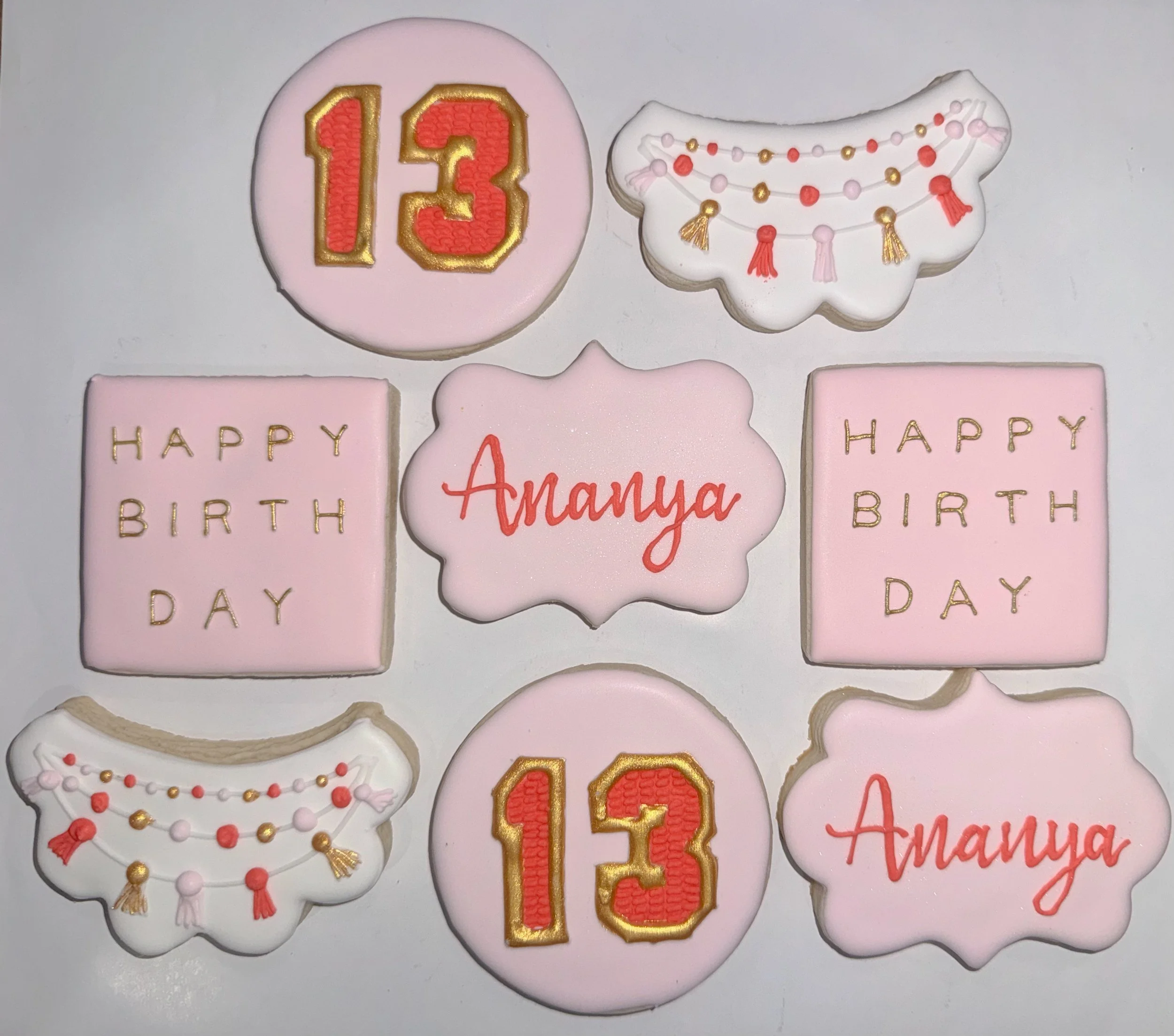birthday cookies gold pink celebration tassle