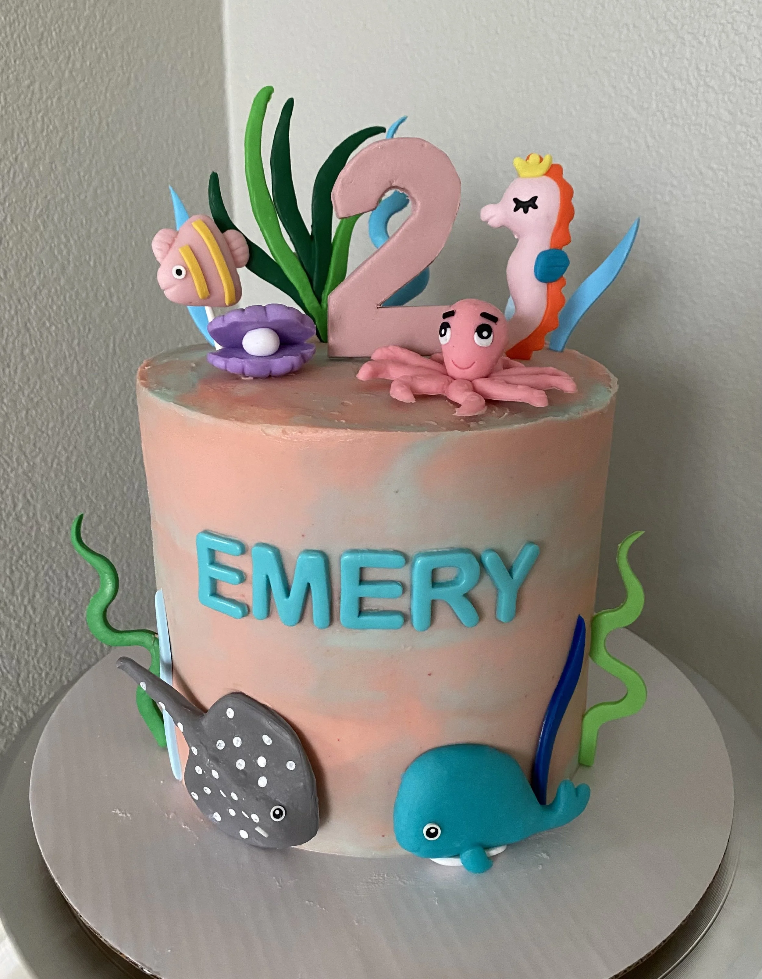 under the sea ocean birthday cake whale seahorse fish octopus