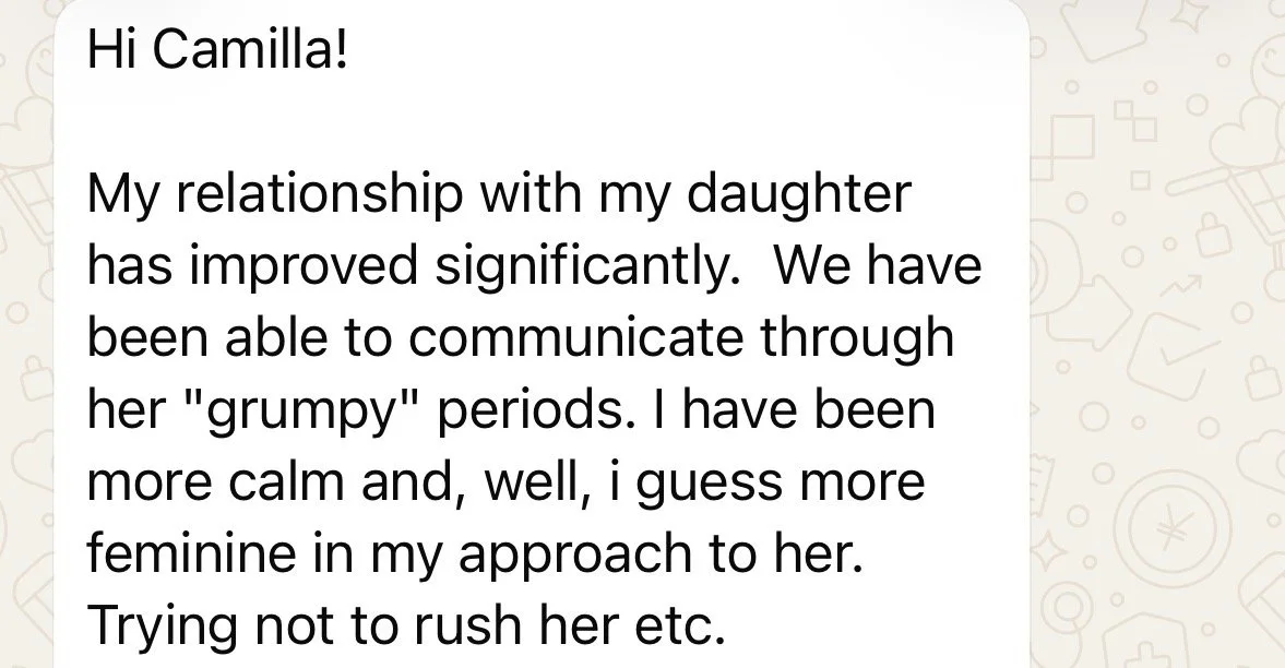 Screenshot of a text message conversation discussing improved communication and relationship with daughter.