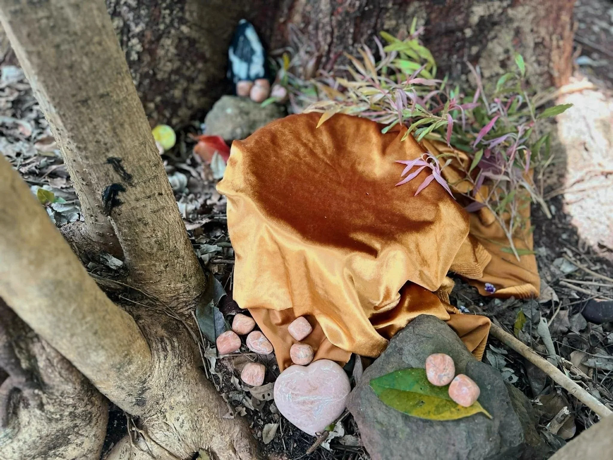 Potion-making-pink-stones-and-painted-rocks-among-leaves