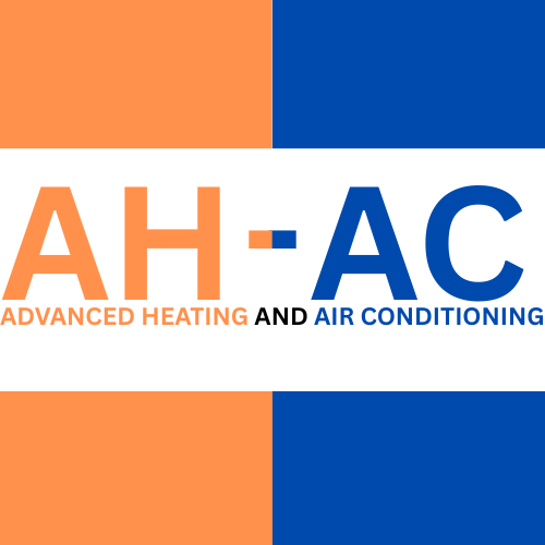Logo for AH-AC Advanced Heating and Air Conditioning with orange and blue colors.