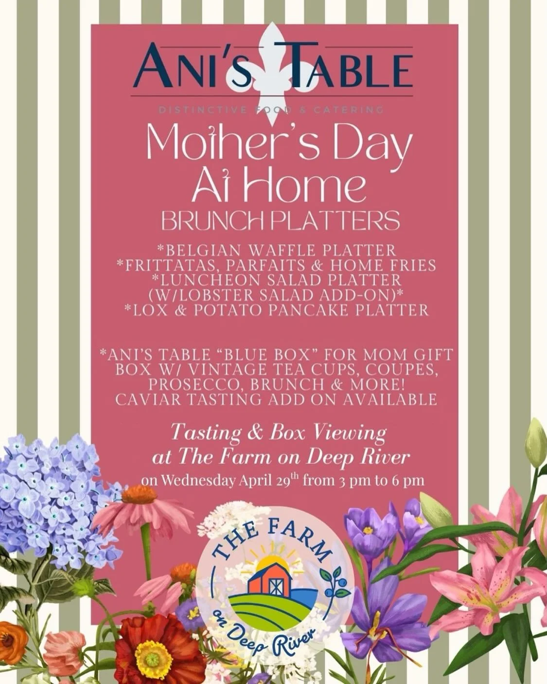 WADDLE ON OVER THIS WEDNESDAY FROM 3PM TO 6PM!🪿🤍

@anistableandmarketplace will be doing a DELICIOUS tasting and box viewing for their Mother&rsquo;s Day At Home Brunch Platters! 🌷

Show the SUPER-MOM in your life some love!💗🌸

#mothersday #brun