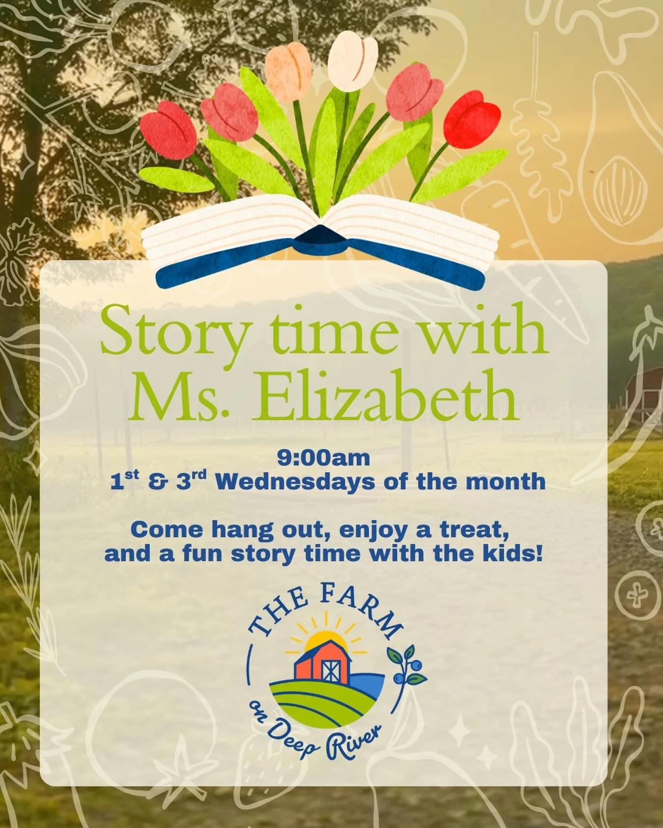 We&rsquo;re so EGG-cited to announce storytime with Ms. Elizabeth at 9 am on the 1st and 3rd Wednesdays of the month!🙈🤍

Come join us here at #thefarmondeepriver