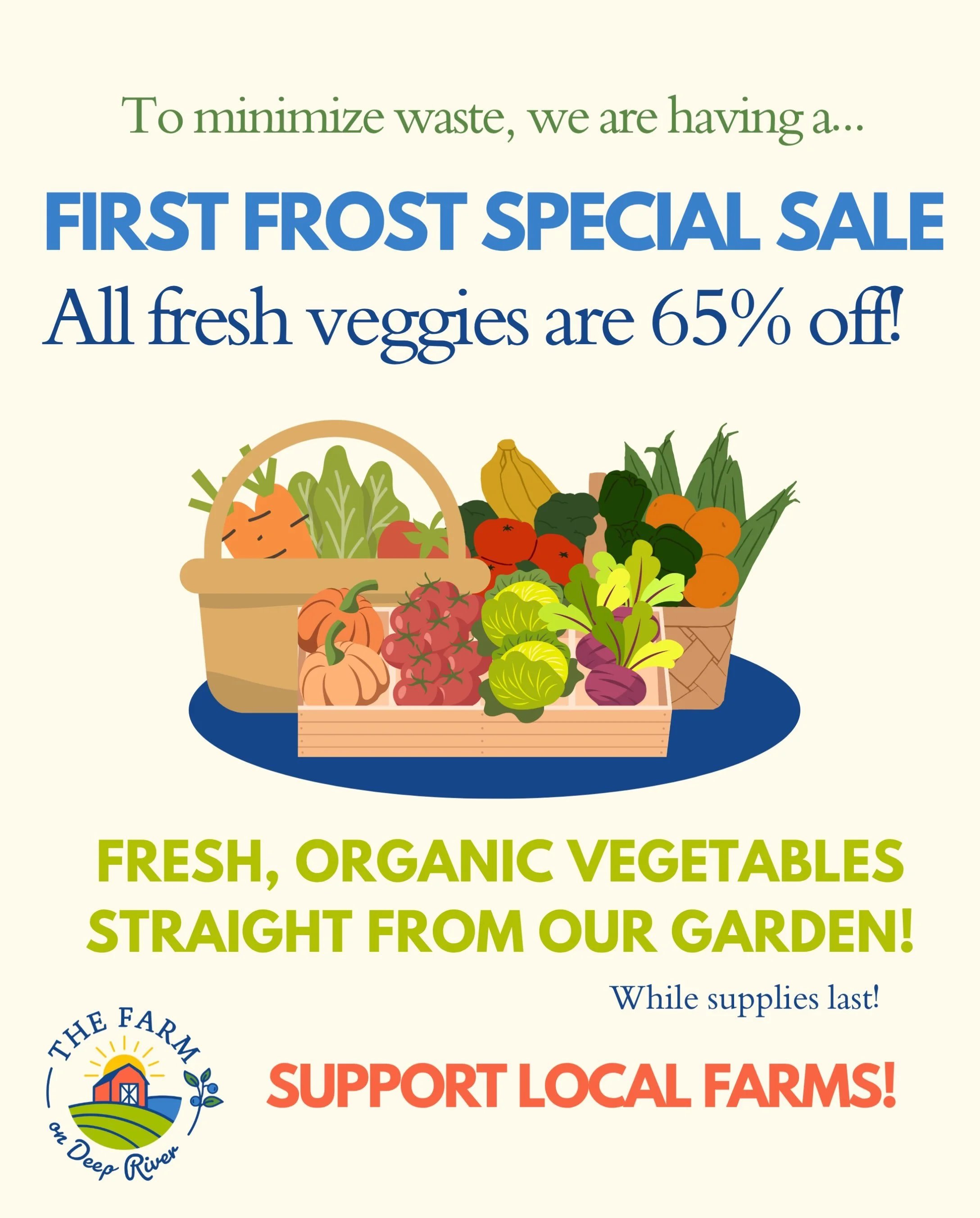 Enjoy our last big harvest of vegetables for 65% off, all grown HERE at The Farm on Deep River!🥕🥦🥒
We promise all the healthy yumminess with none of pesticides and other junk!❤️🐓

#shoplocal #TheFarmOnDeepRiver #smallbusiness #localfarm #ctfarms