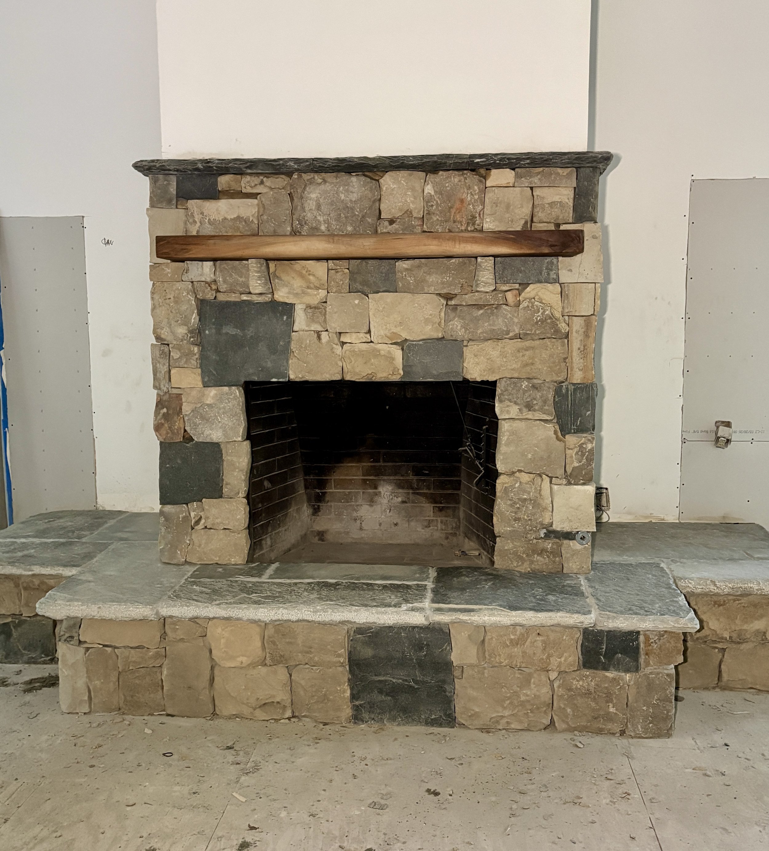 Stone Fireplace Whole Room Remodel