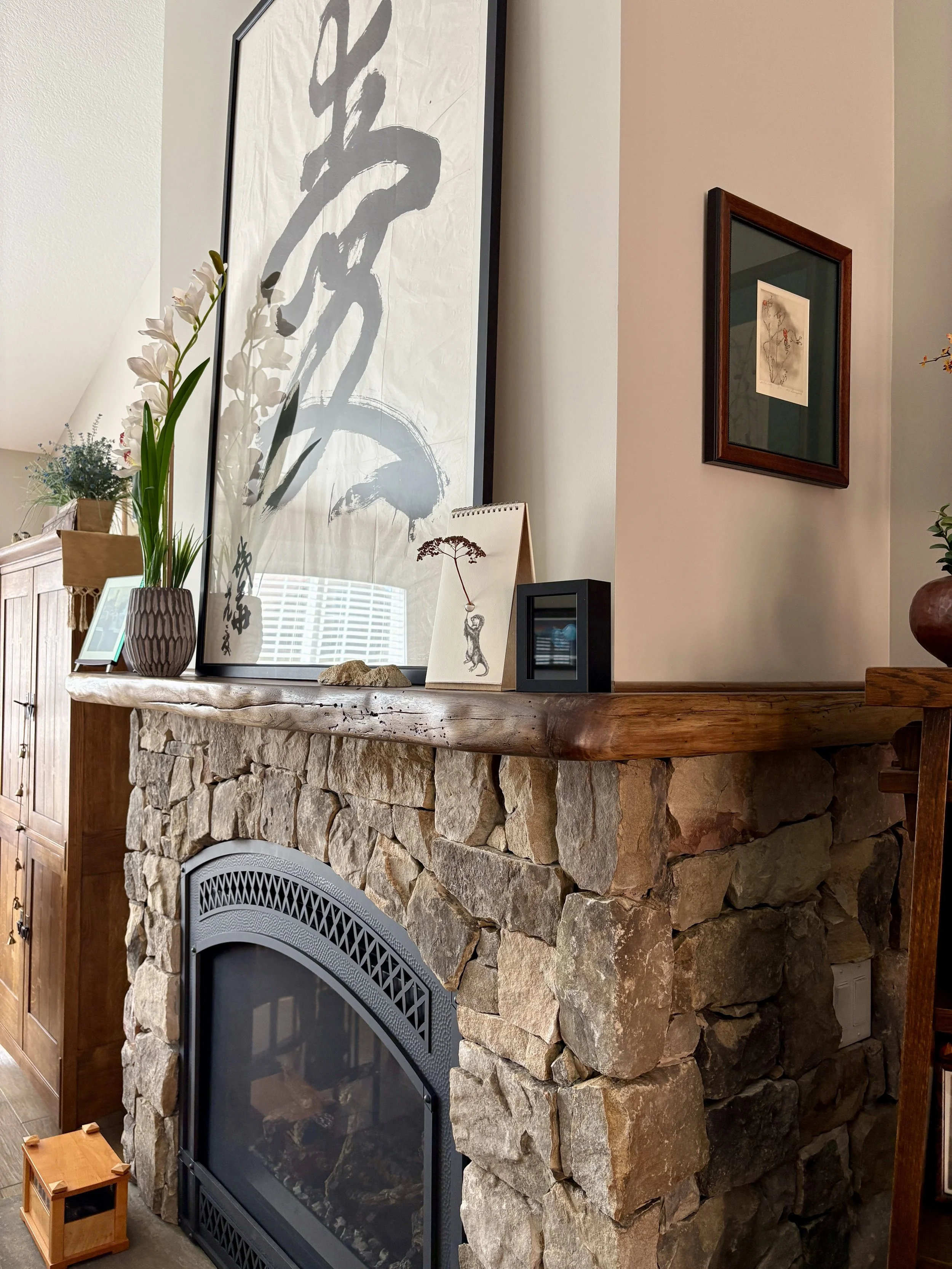 walnut wrap wood mantel by Timber and Stone