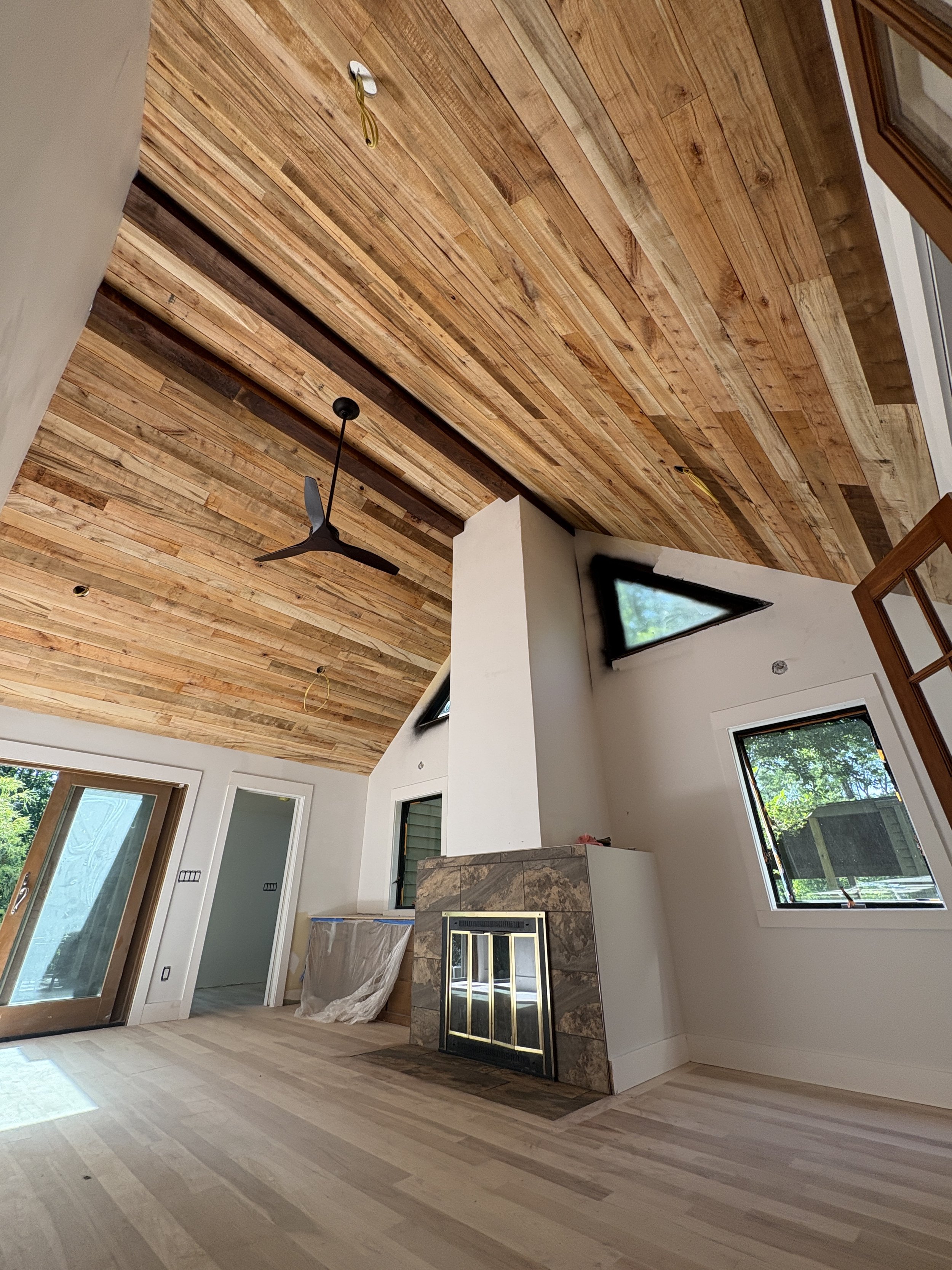 Maple and Walnut Clad Beams Vaulted Ceiling