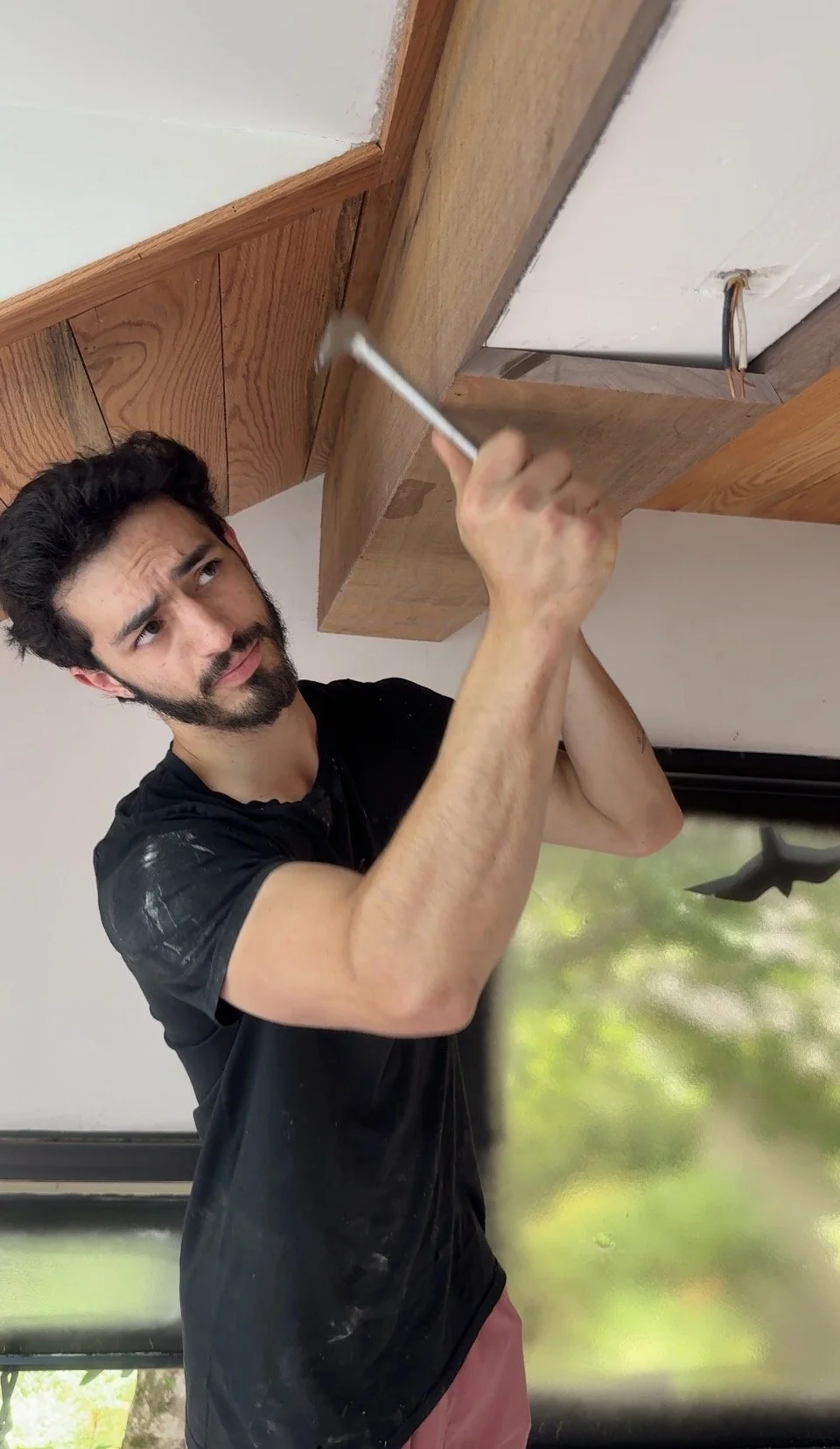Ty burnishing a walnut beam
