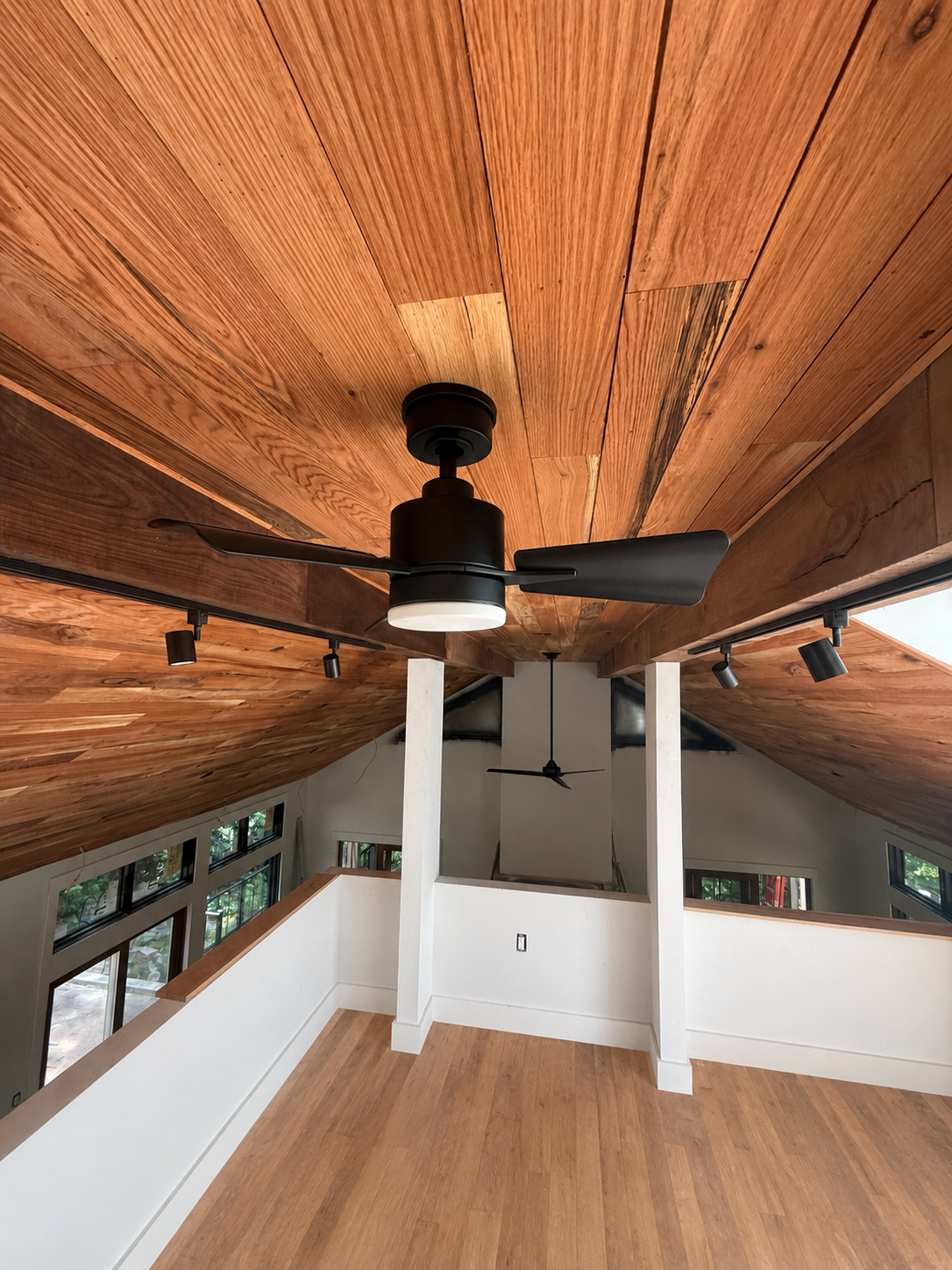 red oak and walnut clad beams