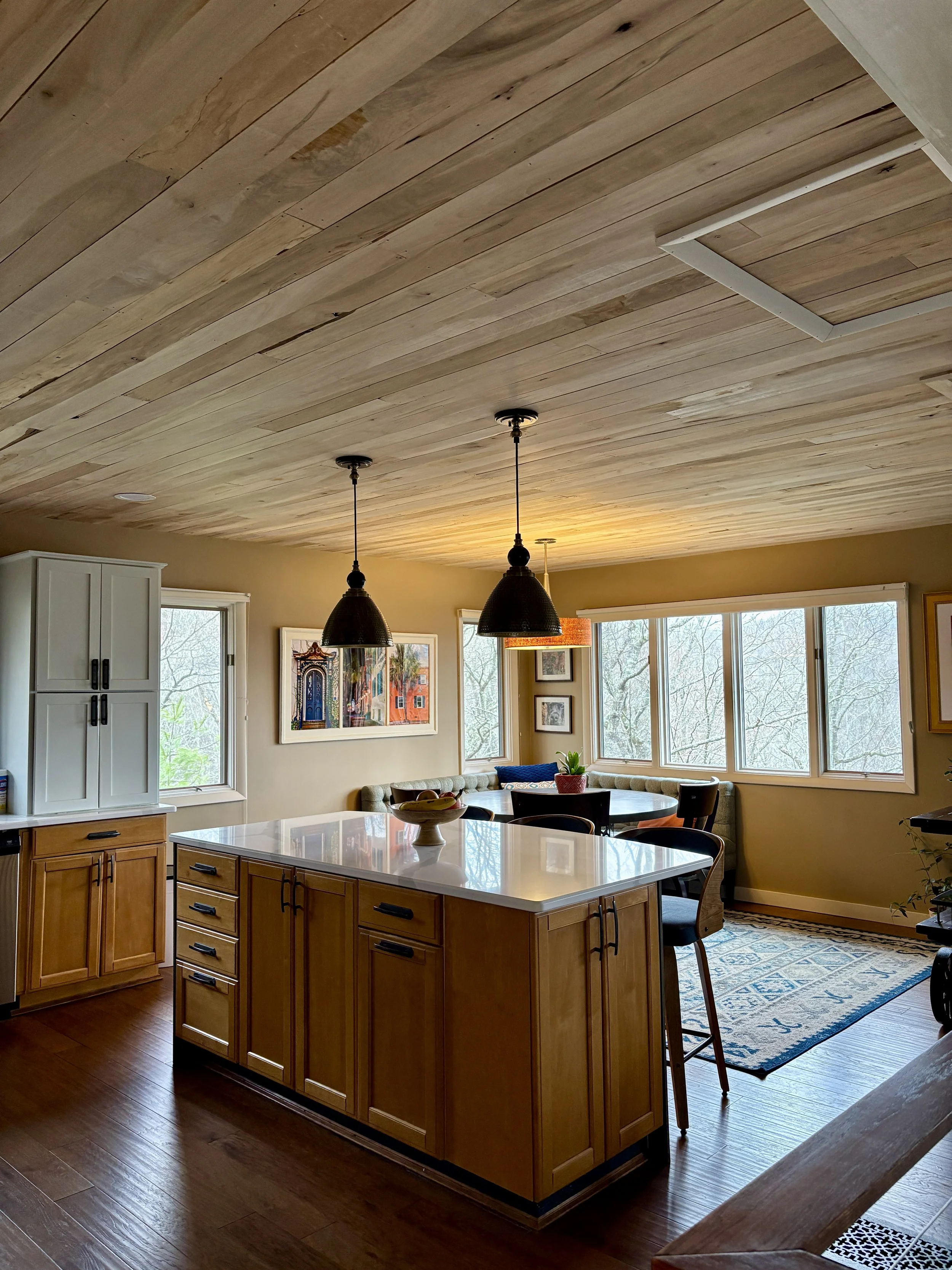 A maple ceiling built by Timber and Stone