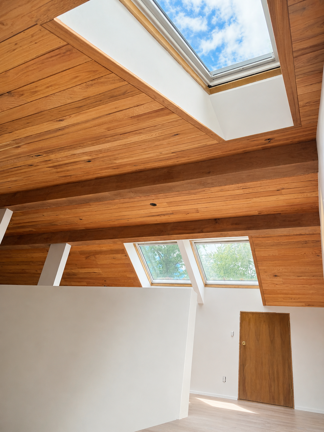 red oak and walnut clad beams