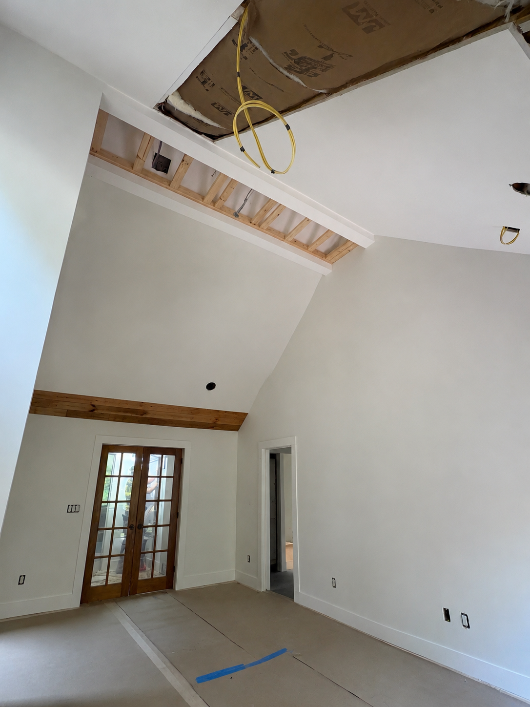 framing out the new angle for the vaulted ceiilng